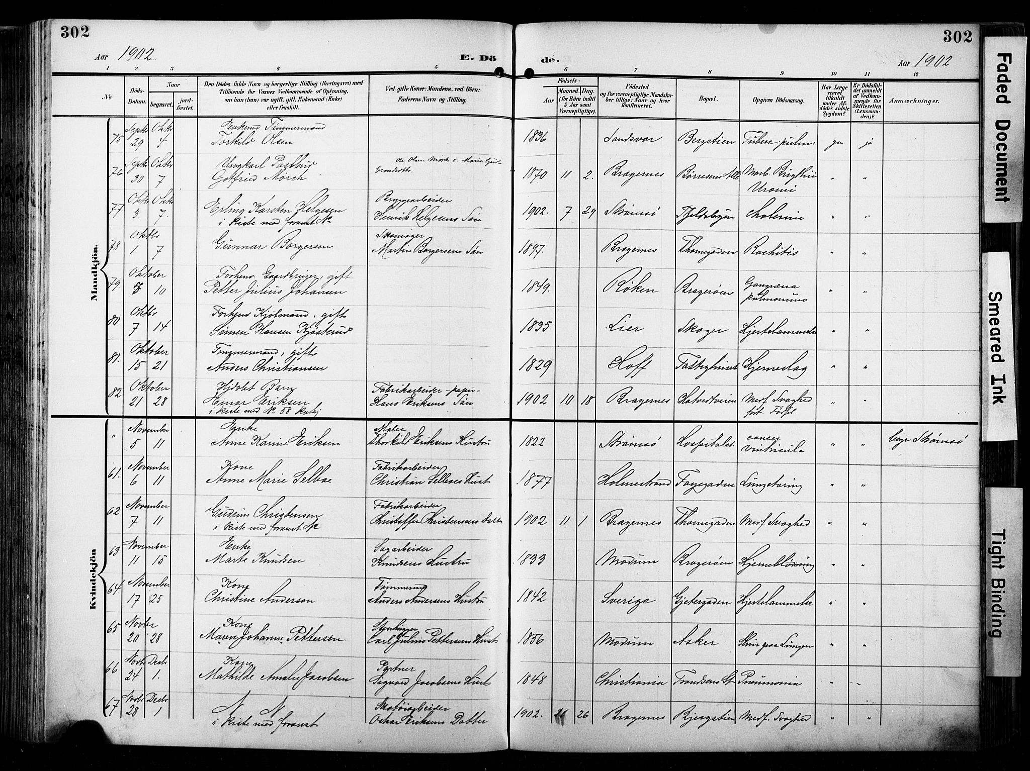 Bragernes kirkebøker, AV/SAKO-A-6/F/Fb/L0009: Parish register (official) no. II 9, 1902-1911, p. 302