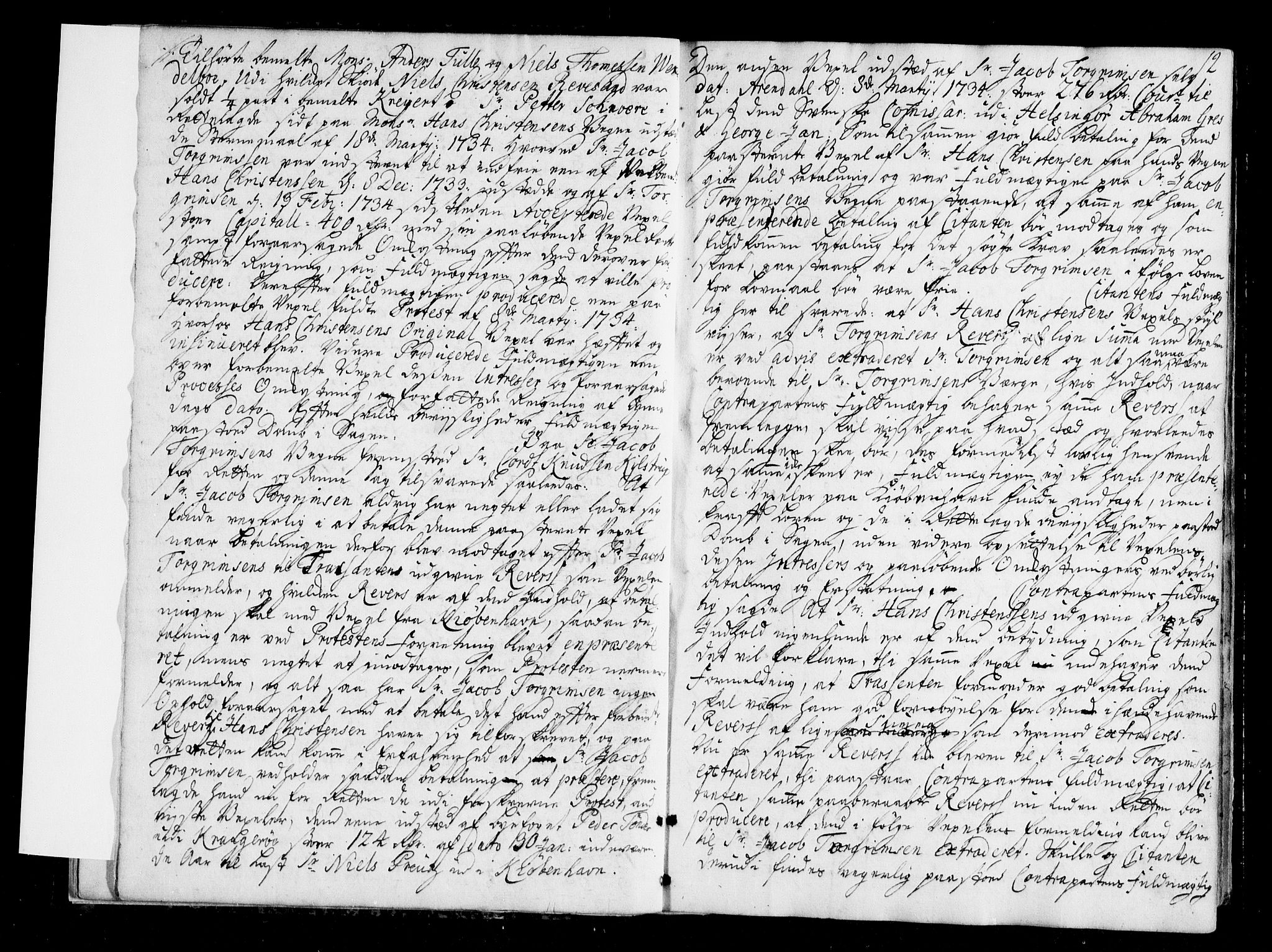 Arendal byfogd, AV/SAK-1222-0001/F/Fa/L0006: Justisprotokoll for Arendal og Risør, 1734-1736, p. 11b-12a