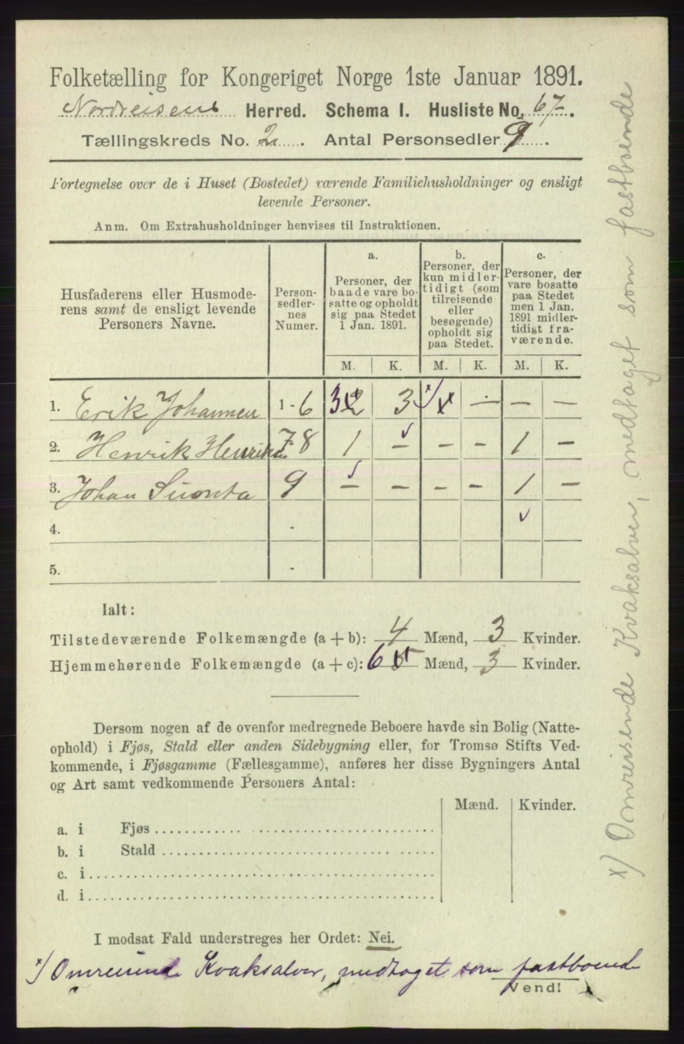 RA, 1891 census for 1942 Nordreisa, 1891, p. 768