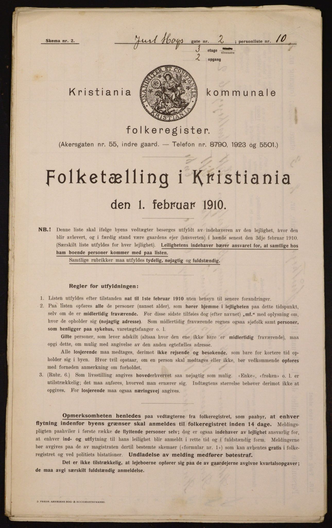 OBA, Municipal Census 1910 for Kristiania, 1910, p. 46254