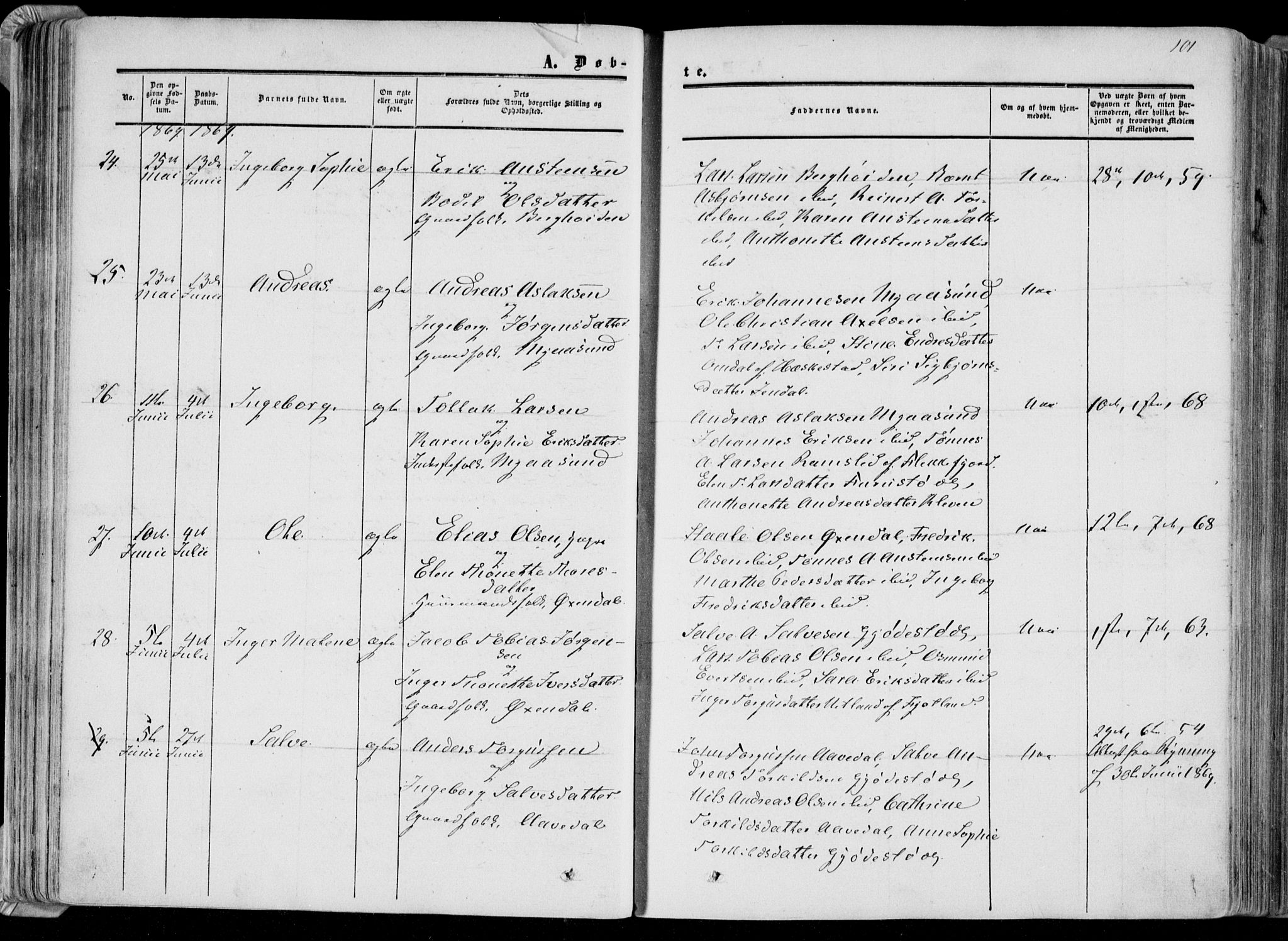 Bakke sokneprestkontor, AV/SAK-1111-0002/F/Fa/Faa/L0006: Parish register (official) no. A 6, 1855-1877, p. 101