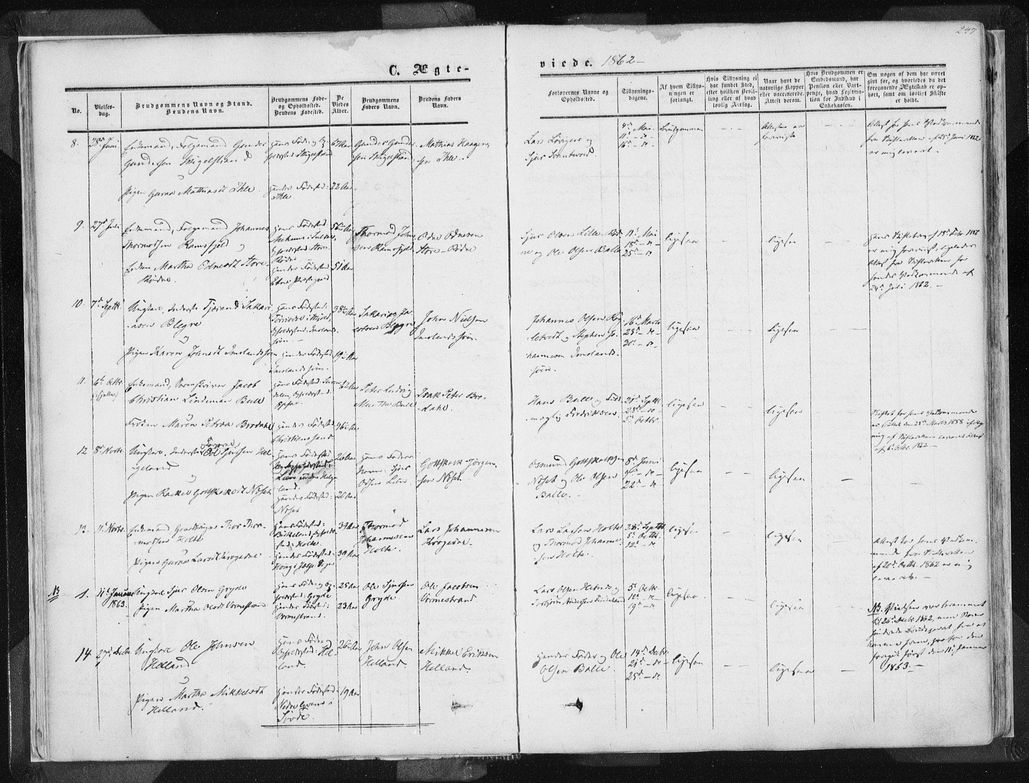 Vikedal sokneprestkontor, AV/SAST-A-101840/01/IV: Parish register (official) no. A 6.2, 1851-1867, p. 247