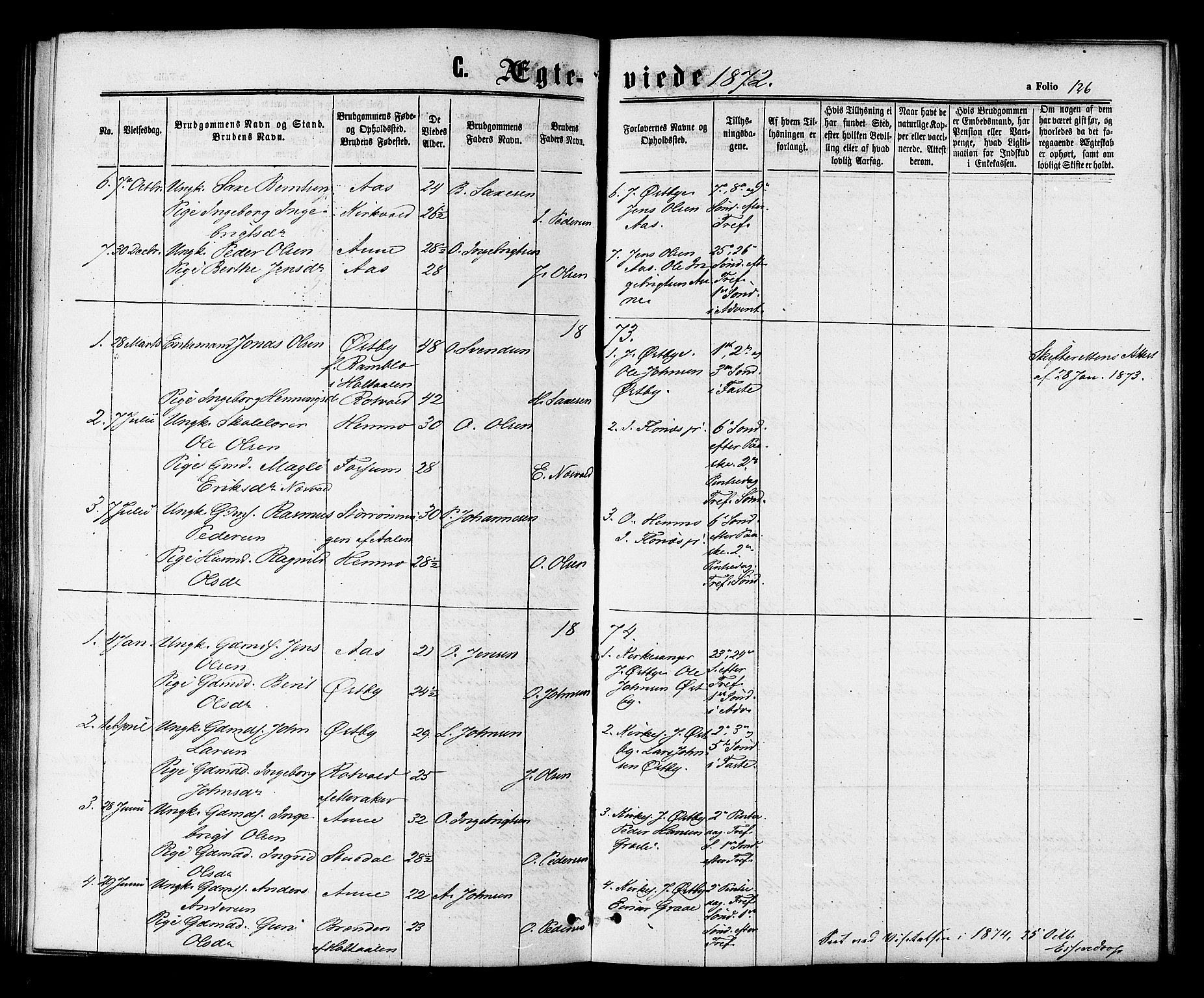 Ministerialprotokoller, klokkerbøker og fødselsregistre - Sør-Trøndelag, SAT/A-1456/698/L1163: Parish register (official) no. 698A01, 1862-1887, p. 126
