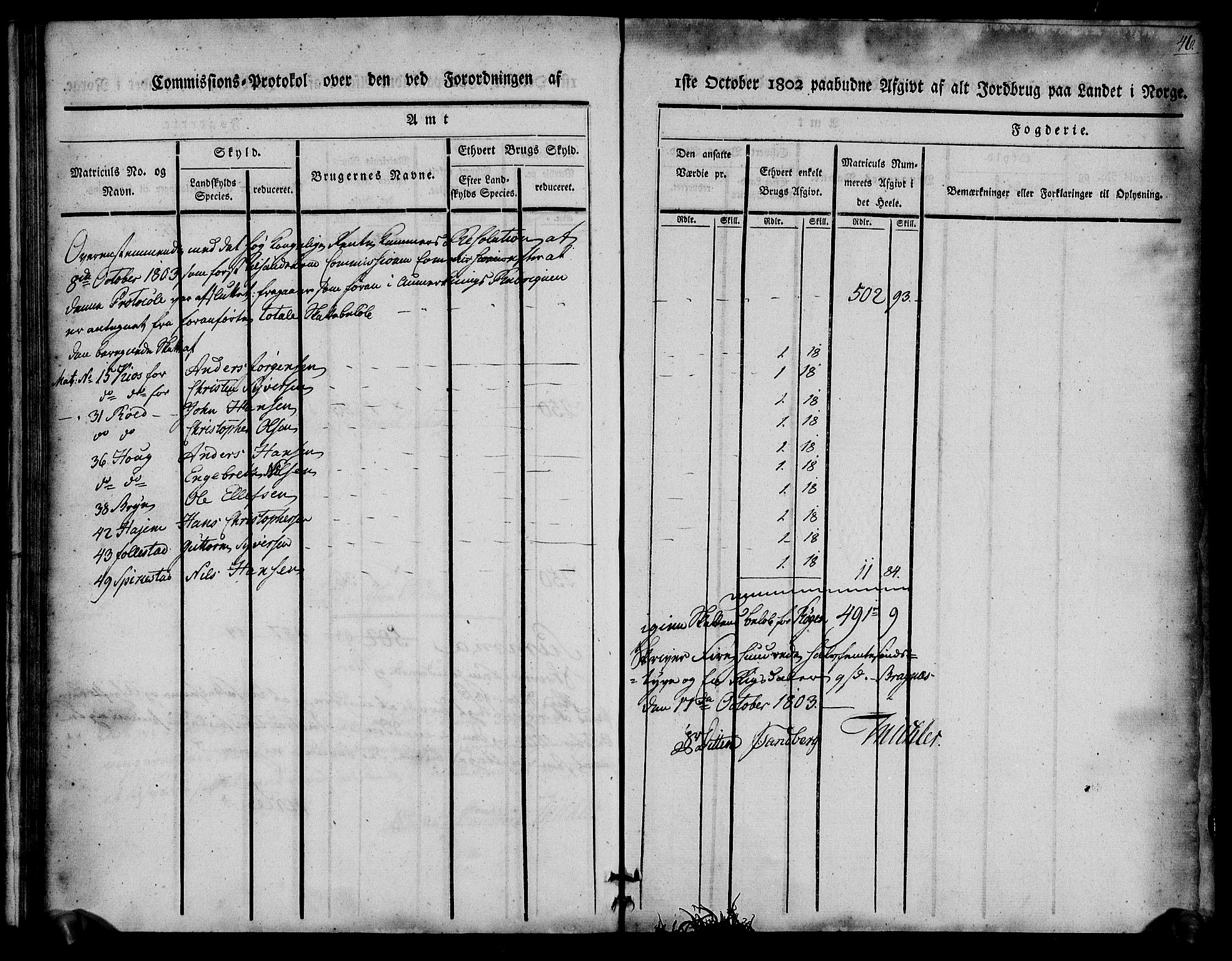 Rentekammeret inntil 1814, Realistisk ordnet avdeling, AV/RA-EA-4070/N/Ne/Nea/L0062: Buskerud fogderi. Kommisjonsprotokoll for Røyken prestegjeld, 1803, p. 46