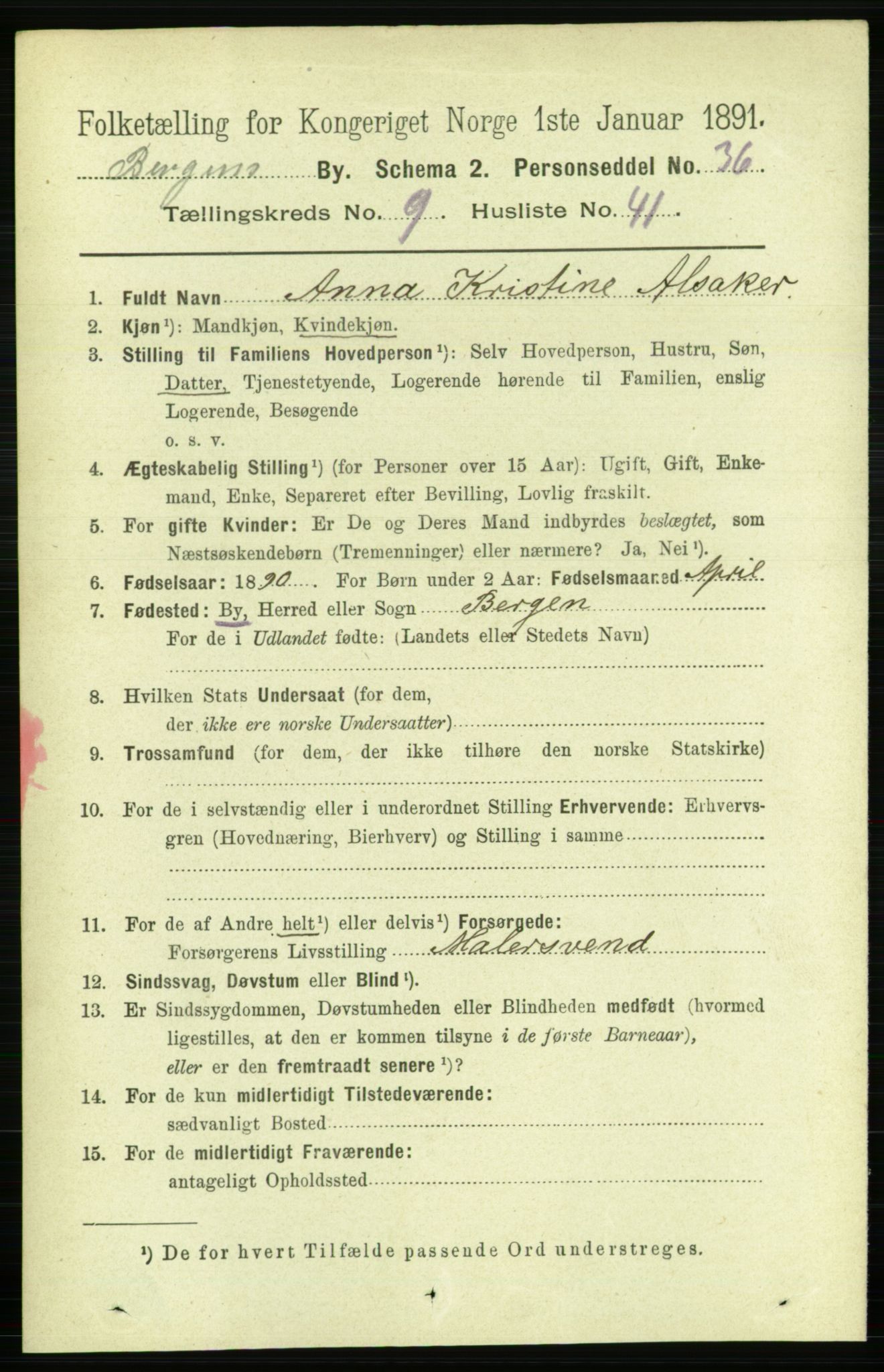 RA, 1891 Census for 1301 Bergen, 1891, p. 18812