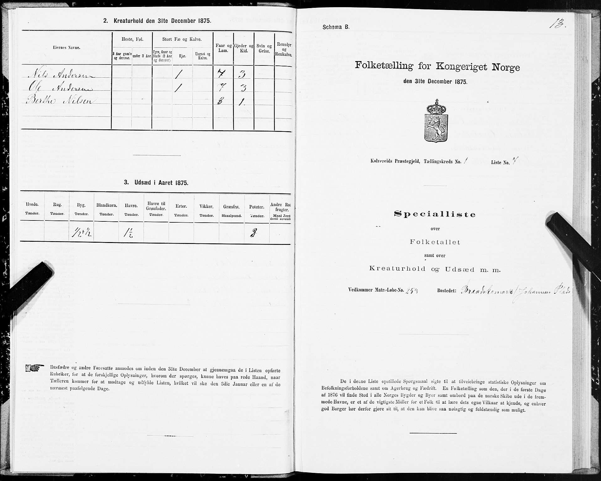 SAT, 1875 census for 1752P Kolvereid, 1875, p. 1013