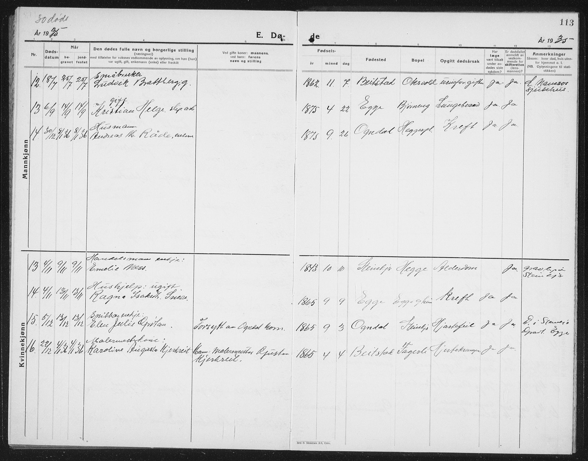 Ministerialprotokoller, klokkerbøker og fødselsregistre - Nord-Trøndelag, AV/SAT-A-1458/740/L0383: Parish register (copy) no. 740C04, 1927-1939, p. 113