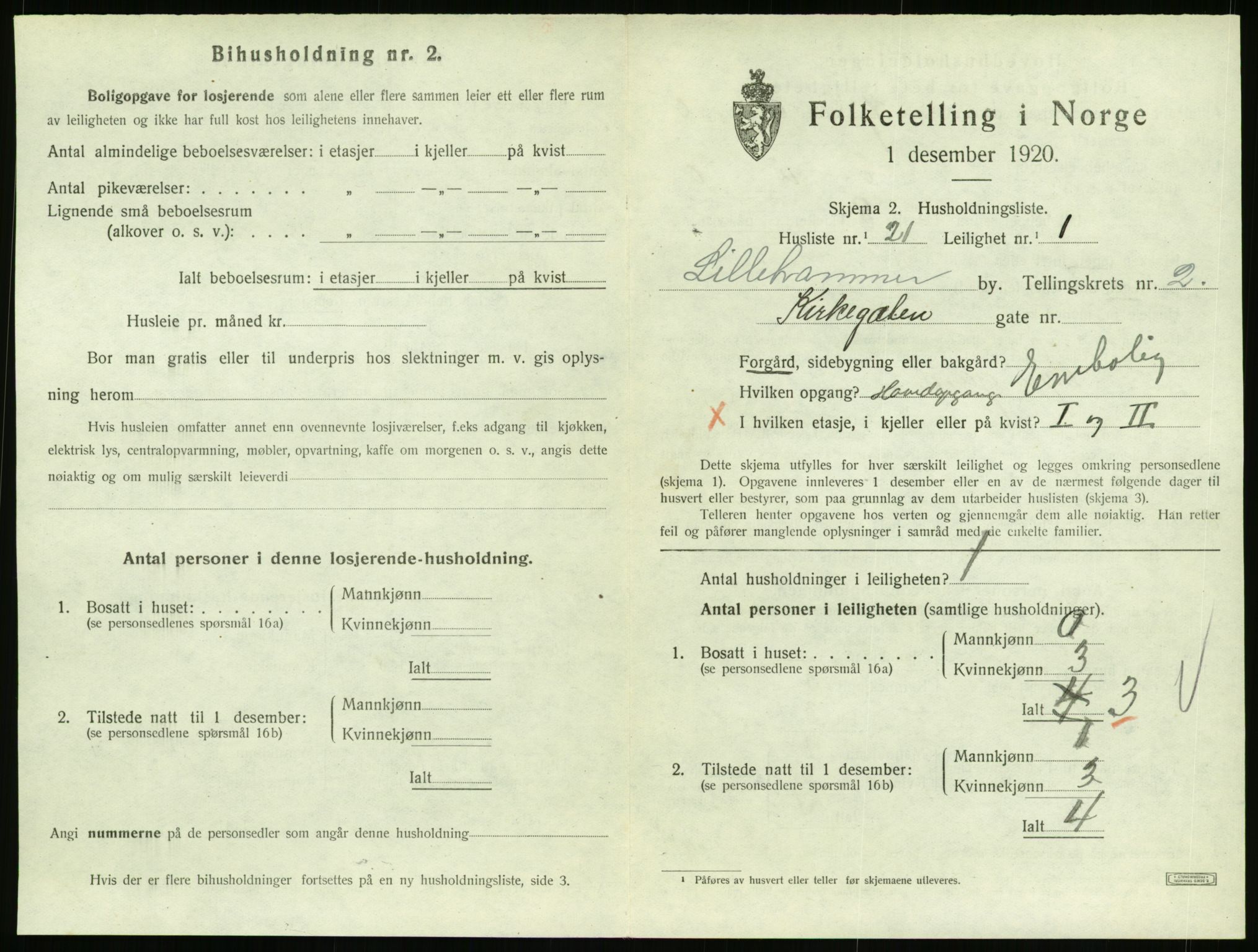 SAH, 1920 census for Lillehammer, 1920, p. 1590