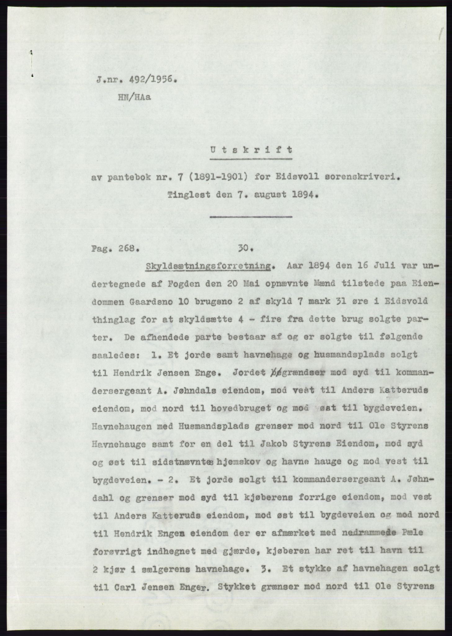 Statsarkivet i Oslo, SAO/A-10621/Z/Zd/L0004: Avskrifter, j.nr 1-797/1956, 1956, p. 318