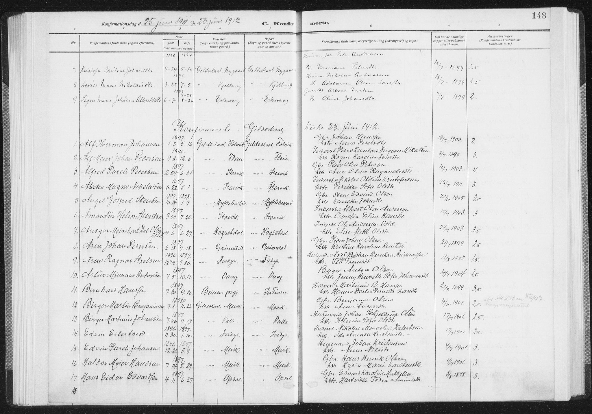 Ministerialprotokoller, klokkerbøker og fødselsregistre - Nordland, AV/SAT-A-1459/805/L0104: Parish register (official) no. 805A09, 1909-1926, p. 148