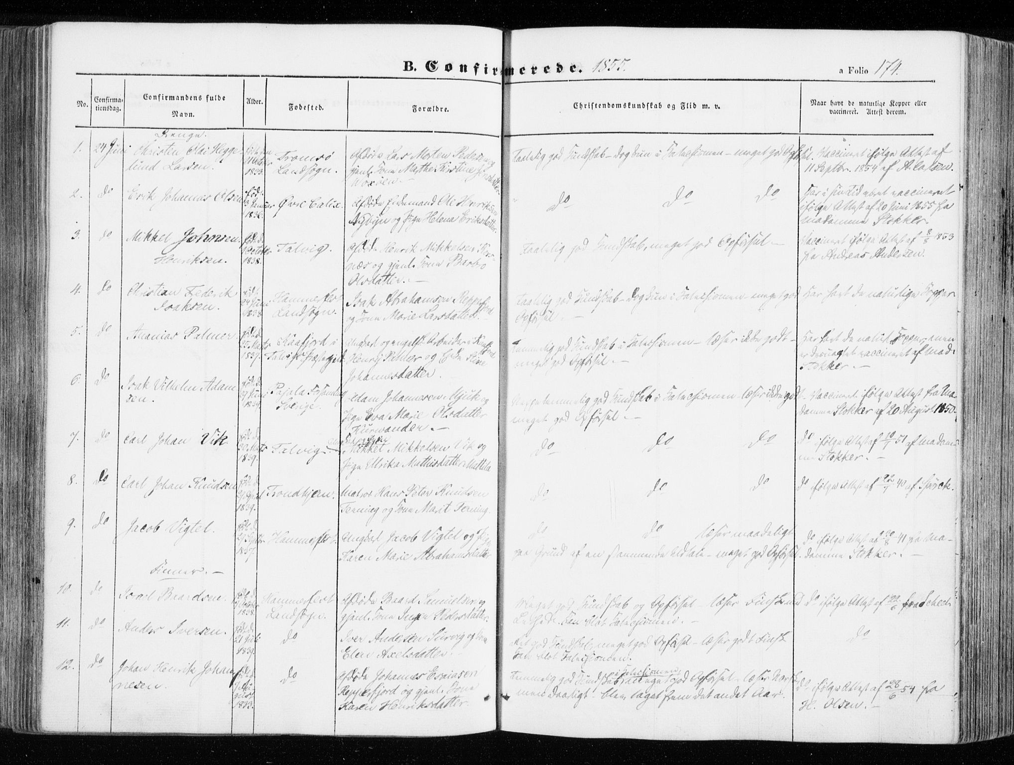 Hammerfest sokneprestkontor, SATØ/S-1347/H/Ha/L0004.kirke: Parish register (official) no. 4, 1843-1856, p. 174