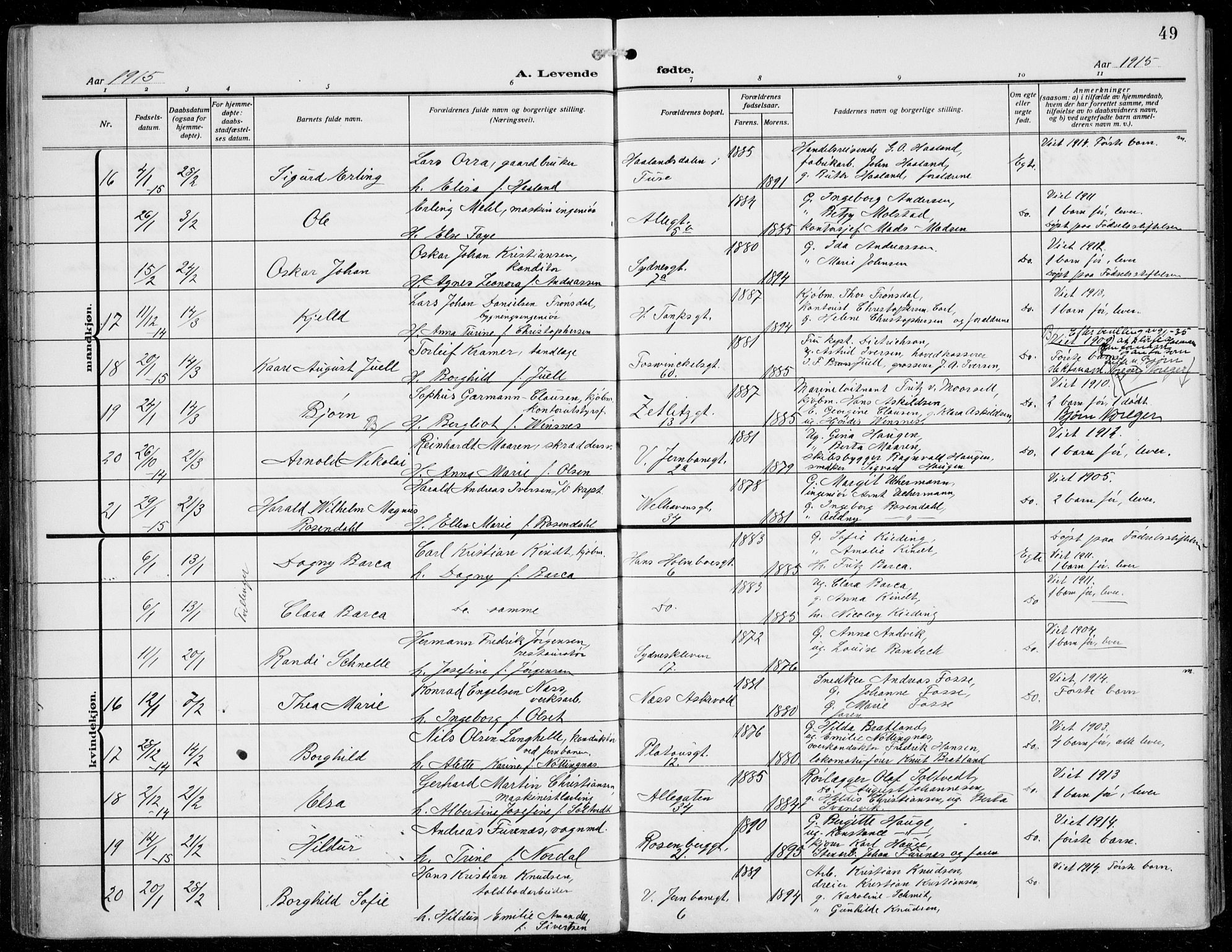 Johanneskirken sokneprestembete, AV/SAB-A-76001/H/Hab: Parish register (copy) no. A 3, 1913-1934, p. 49