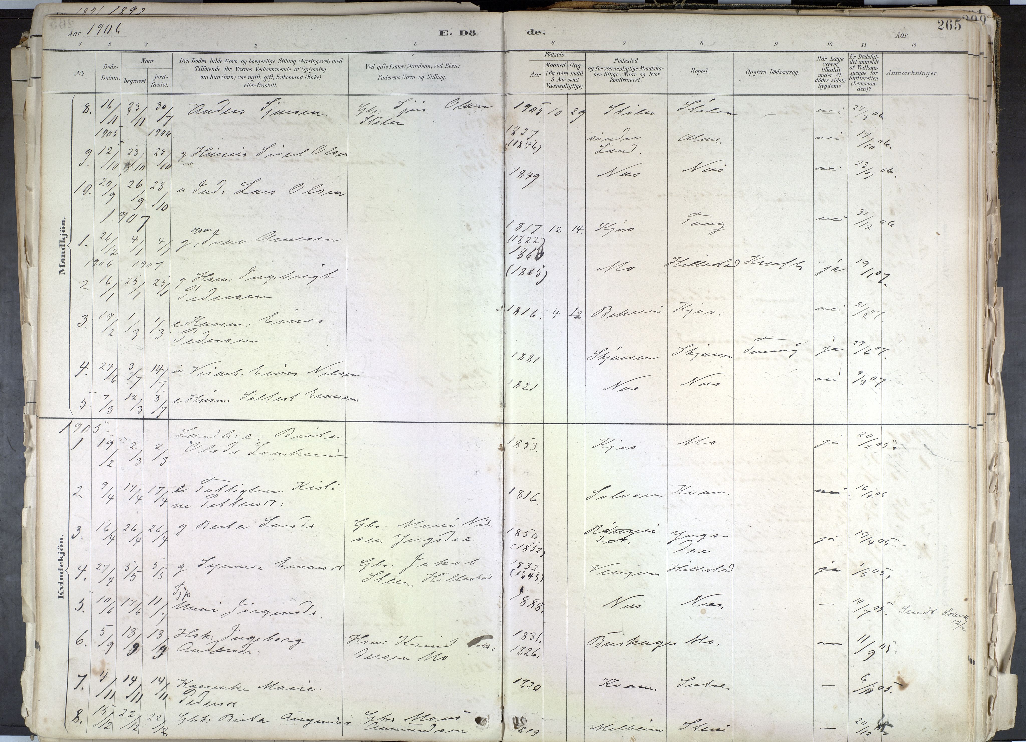 Hafslo sokneprestembete, SAB/A-80301/H/Haa/Haab/L0001: Parish register (official) no. B 1, 1886-1945, p. 265