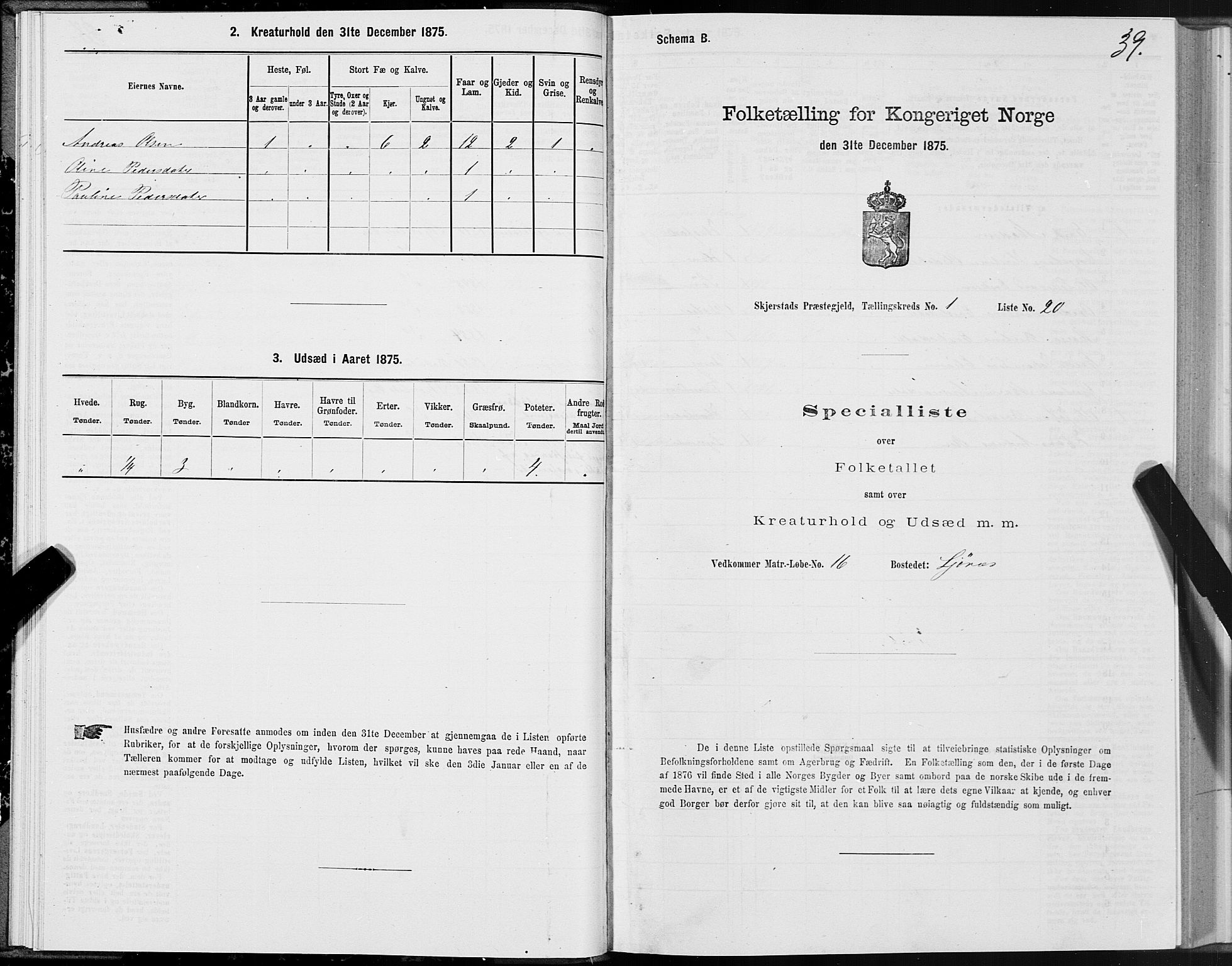 SAT, 1875 census for 1842P Skjerstad, 1875, p. 1039
