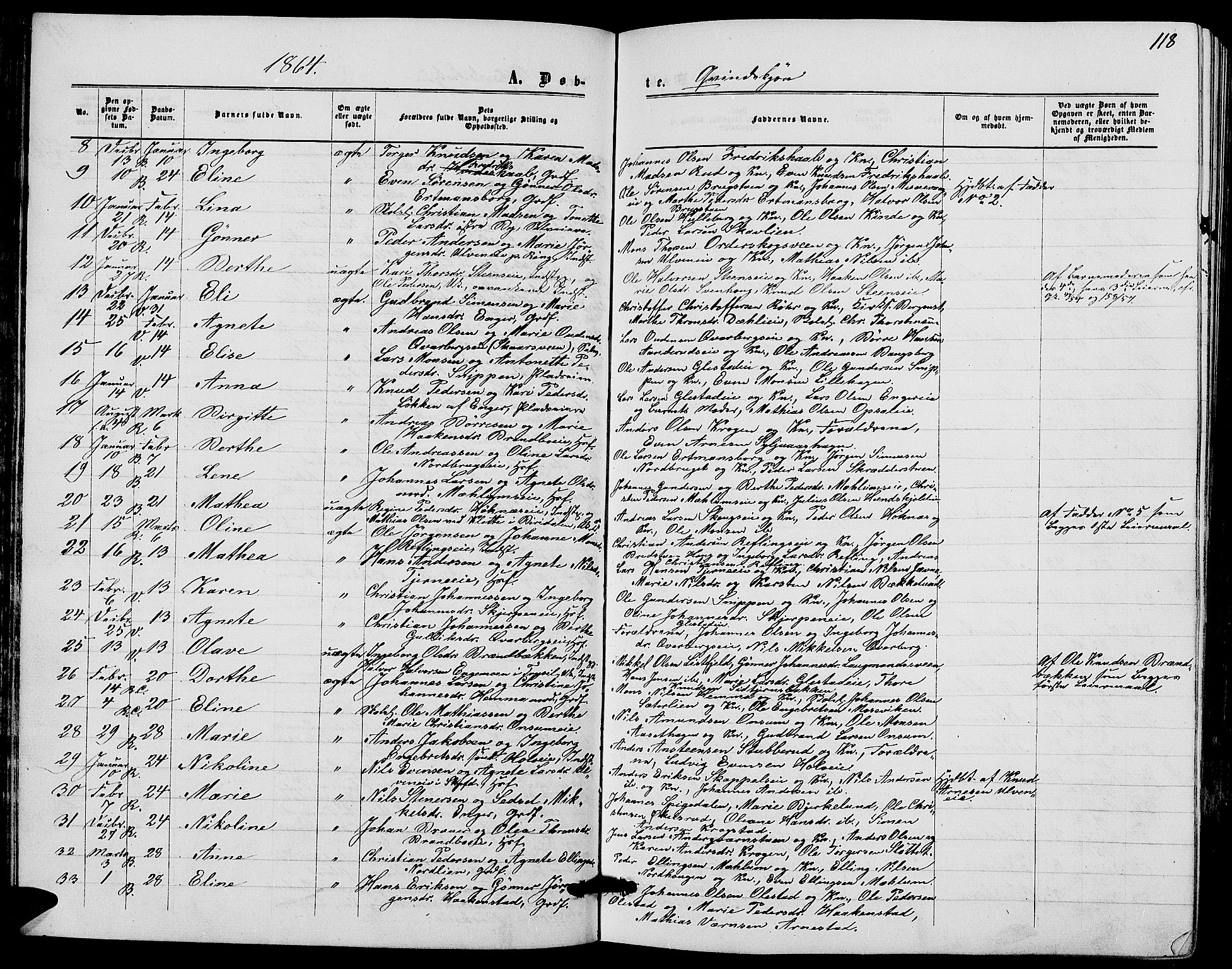 Ringsaker prestekontor, AV/SAH-PREST-014/L/La/L0007: Parish register (copy) no. 7, 1861-1869, p. 118