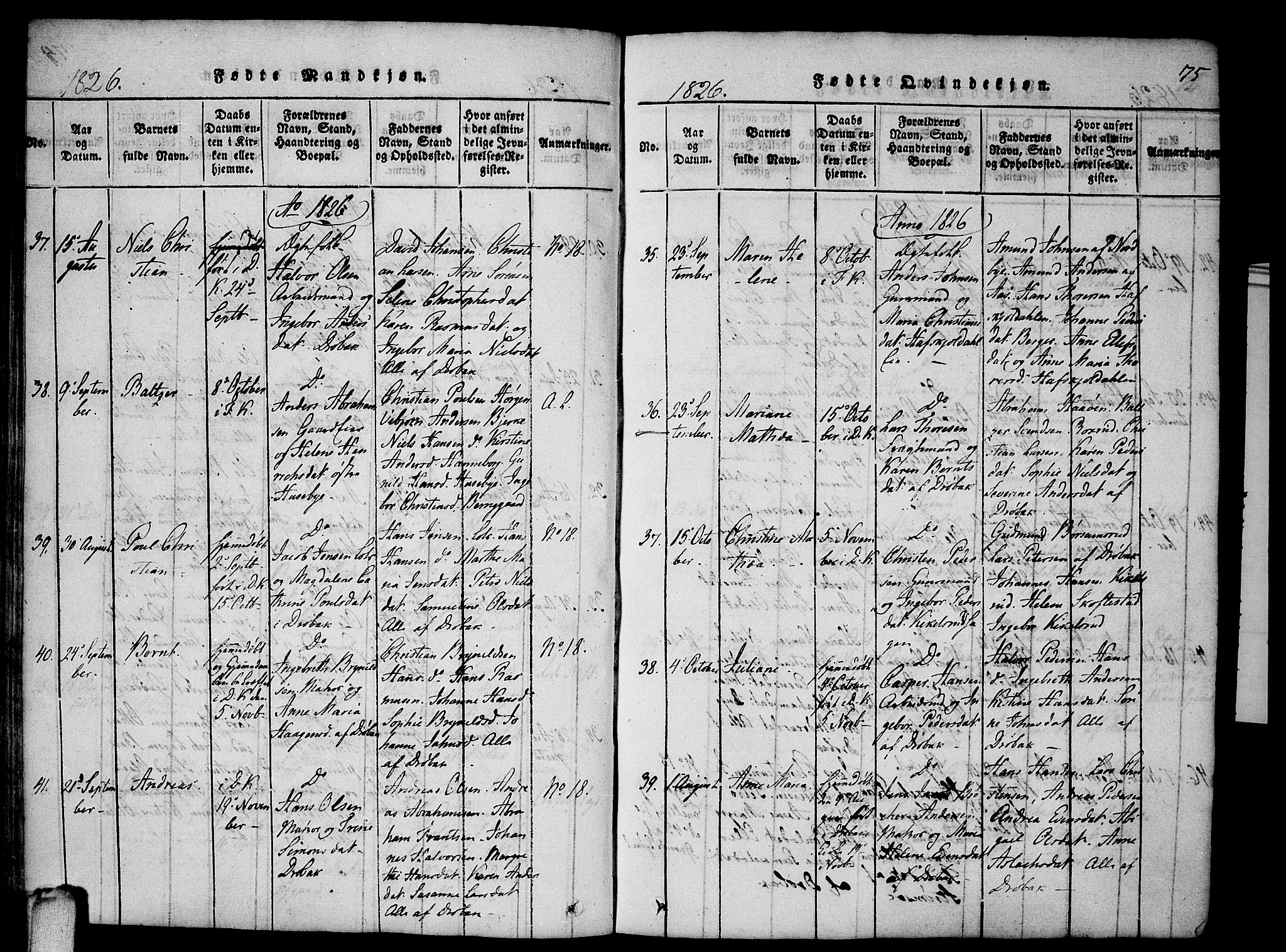 Drøbak prestekontor Kirkebøker, AV/SAO-A-10142a/F/Fa/L0001: Parish register (official) no. I 1, 1816-1842, p. 75