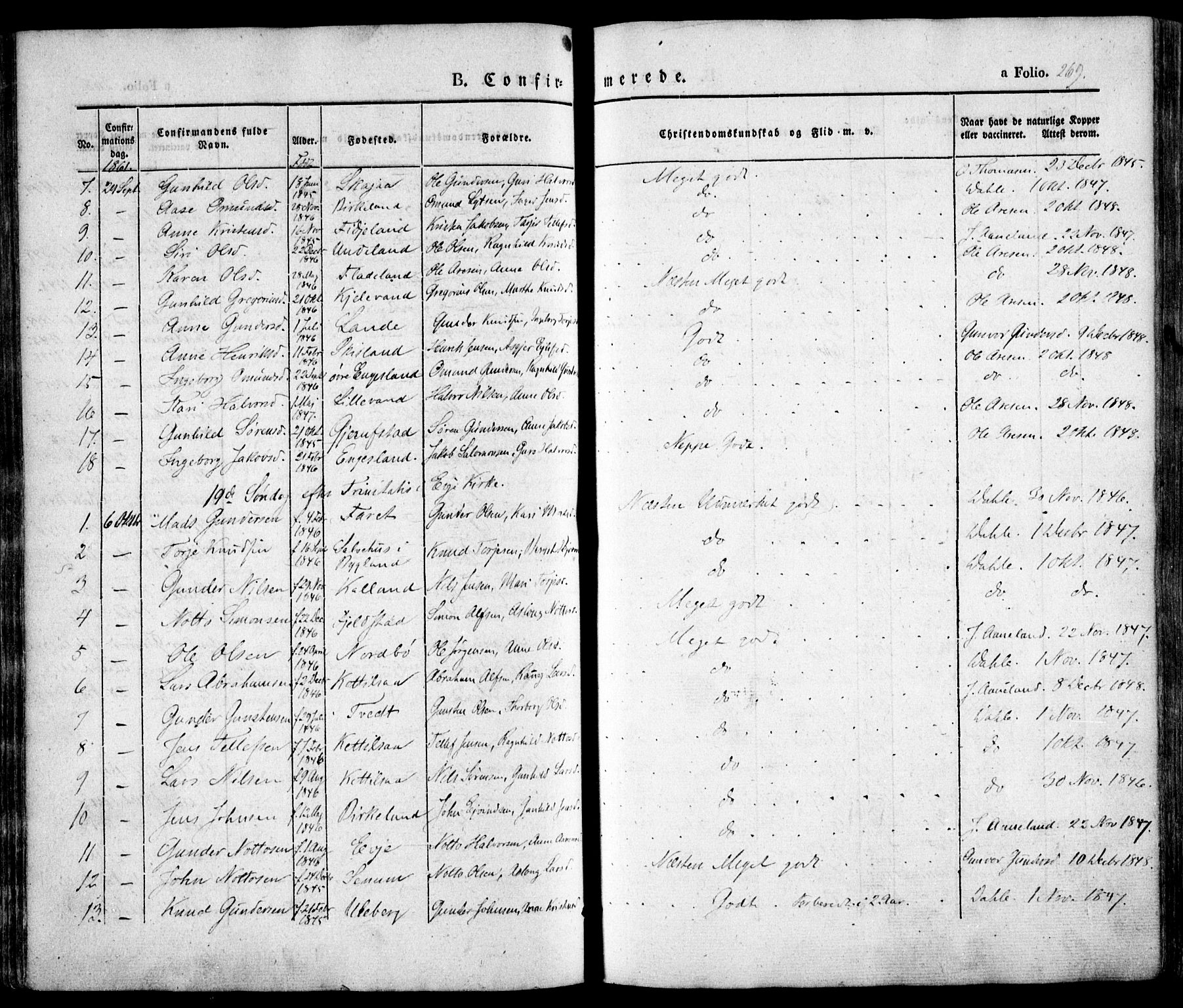 Evje sokneprestkontor, AV/SAK-1111-0008/F/Fa/Faa/L0005: Parish register (official) no. A 5, 1843-1865, p. 269