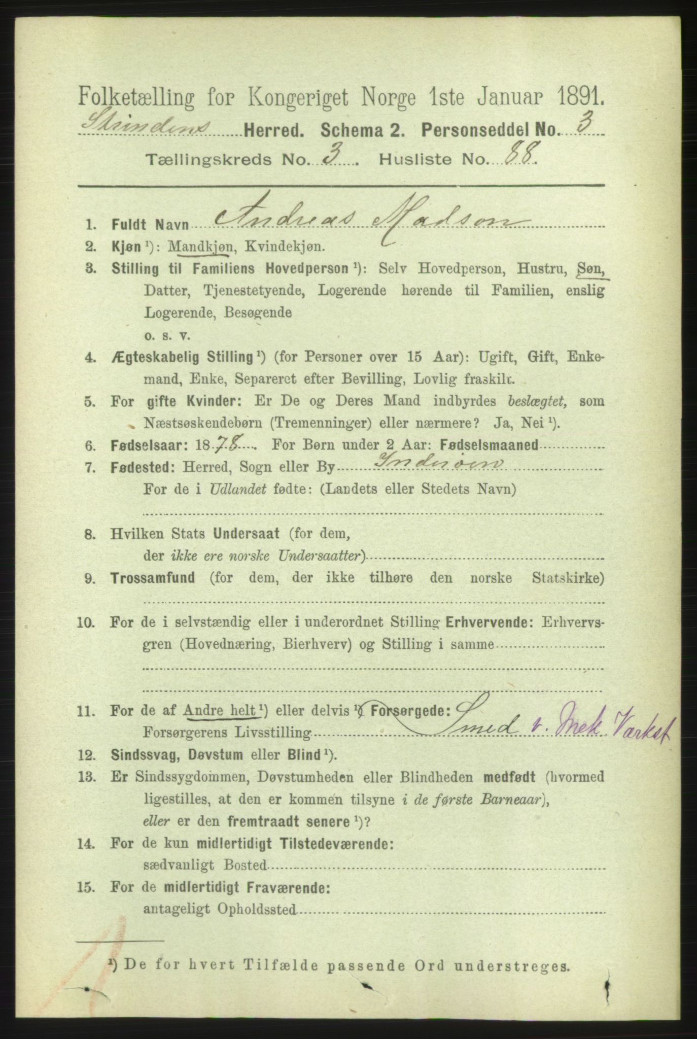 RA, 1891 census for 1660 Strinda, 1891, p. 3257