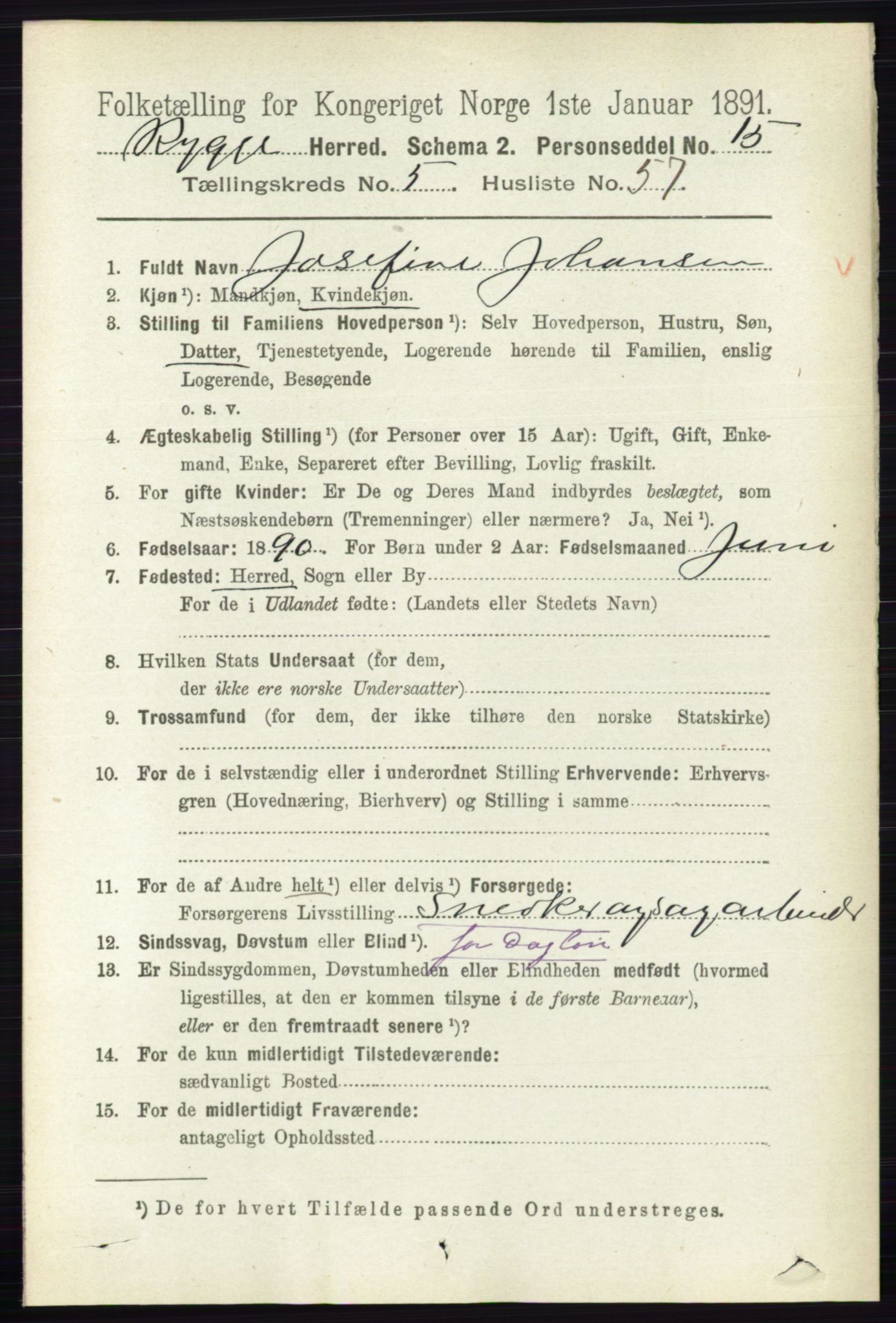 RA, 1891 census for 0136 Rygge, 1891, p. 3274