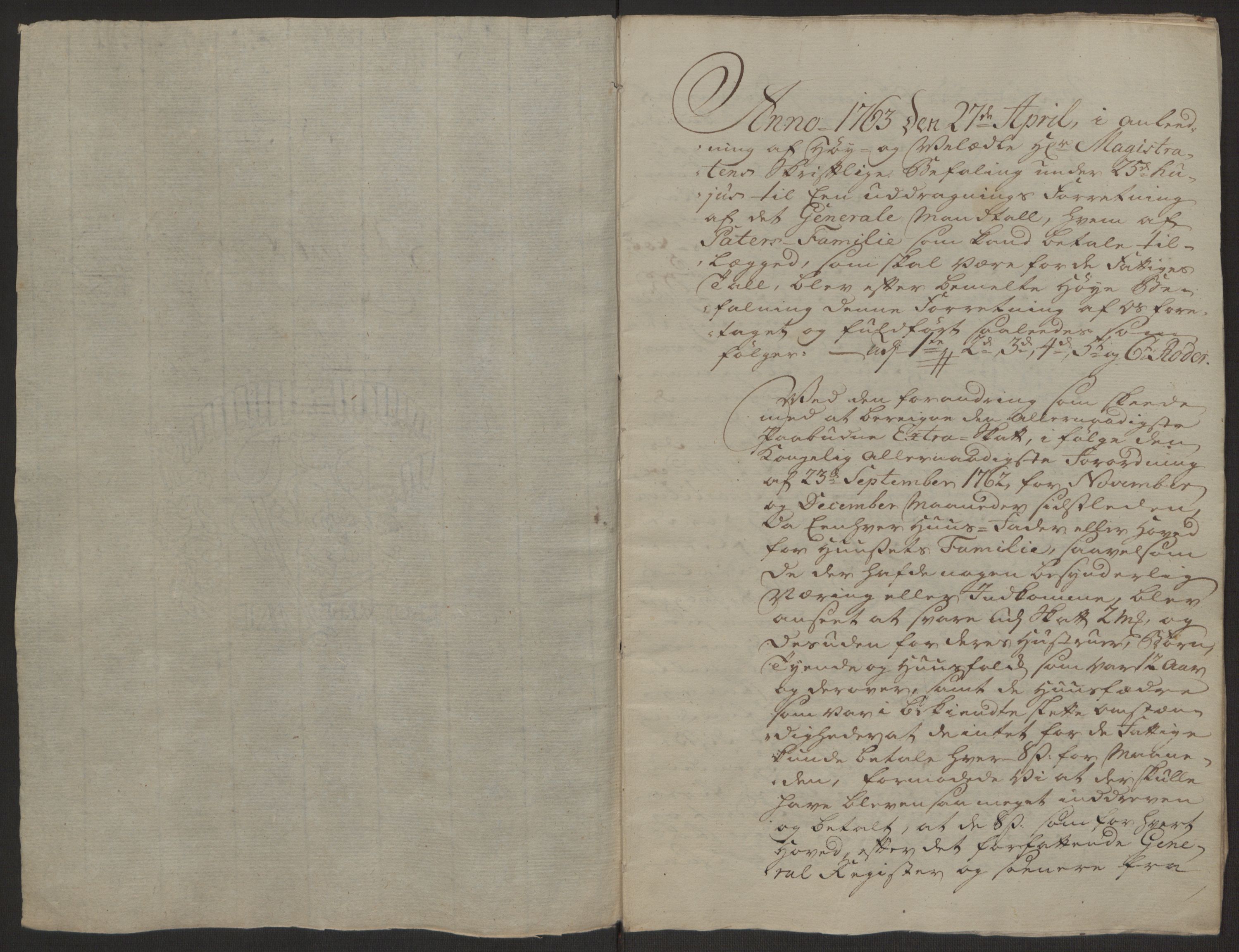 Rentekammeret inntil 1814, Reviderte regnskaper, Byregnskaper, AV/RA-EA-4066/R/Rp/L0366/0001: [P20] Kontribusjonsregnskap / Ekstraskatt, 1763, p. 159