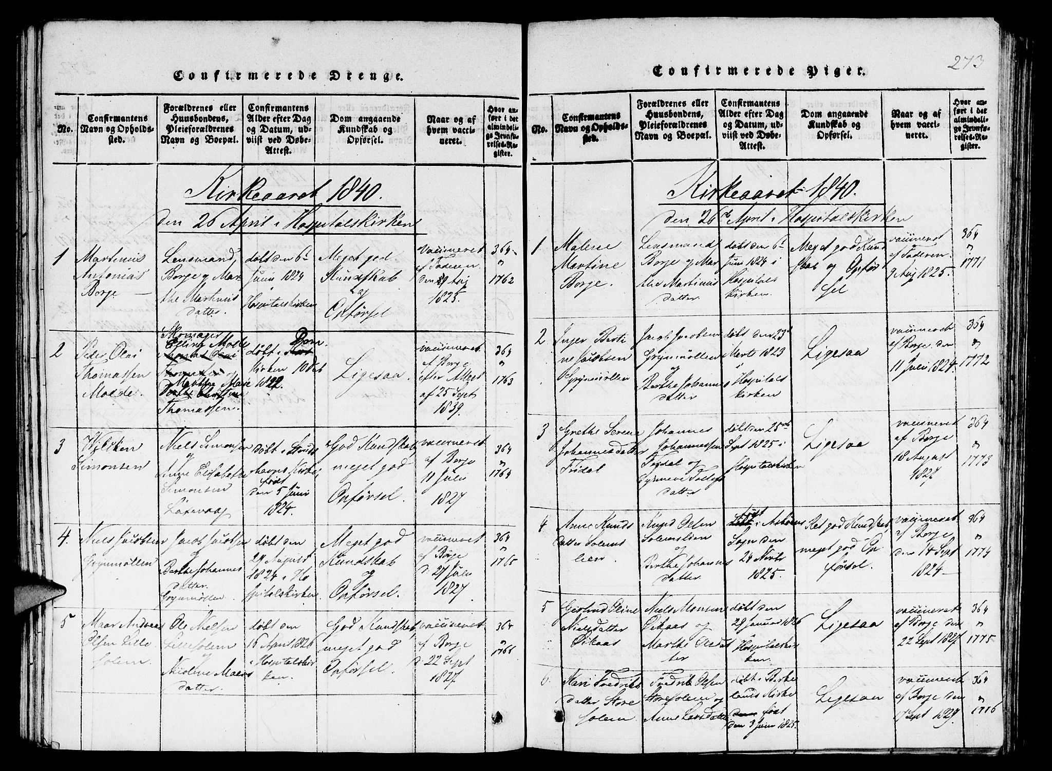 St. Jørgens hospital og Årstad sokneprestembete, SAB/A-99934: Parish register (copy) no. A 1, 1816-1843, p. 273