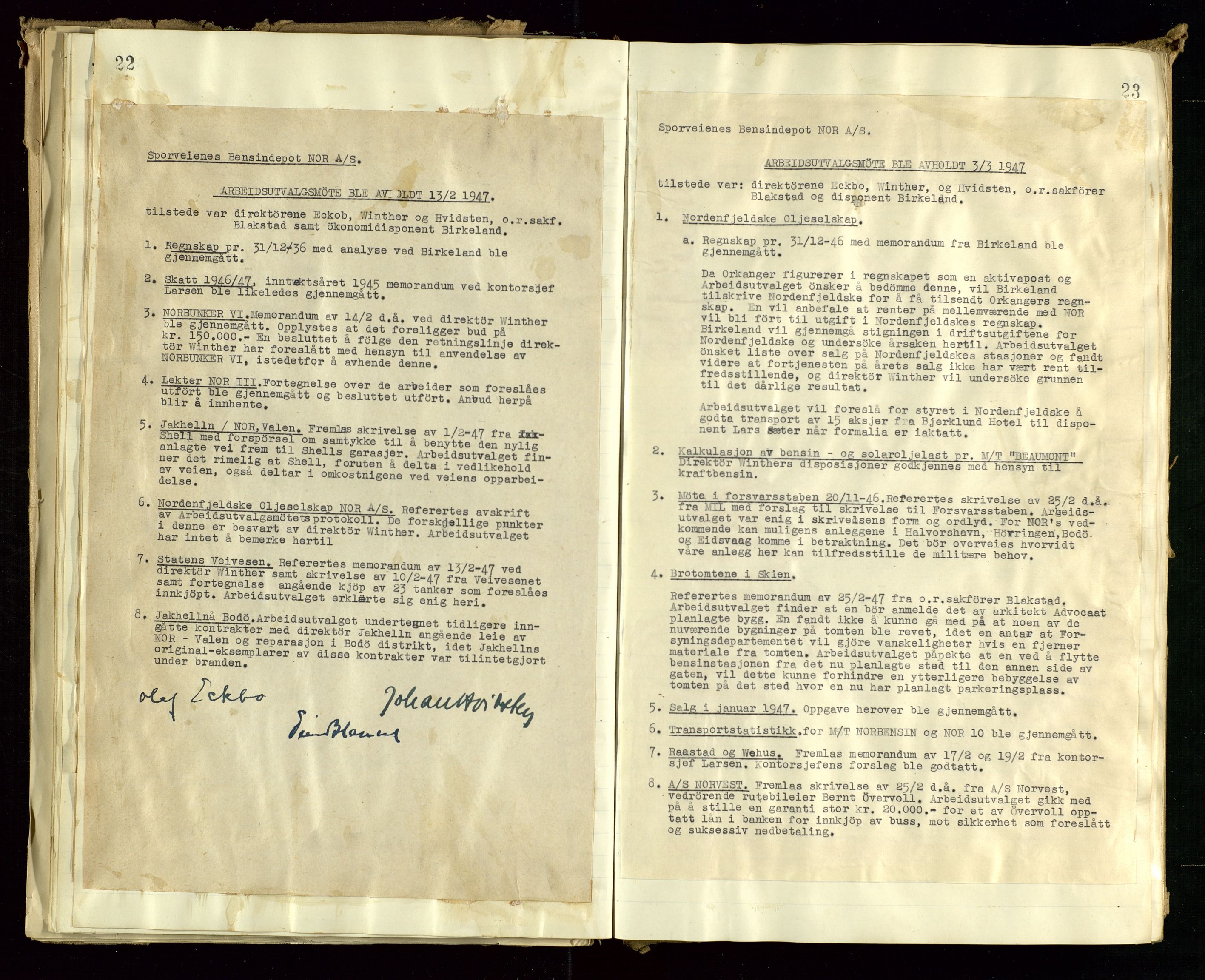 Pa 1514 - Sporveienes Bensindepot, Norsk Oljeraffineri A/S, AV/SAST-A-101919/A/L0001/0002: Styreprotokoll. Forhandlingsprotokoll Arbeidsutvaget / Forhandlingsprotokoll Arbeidsutvalget, 1946-1951, p. 19