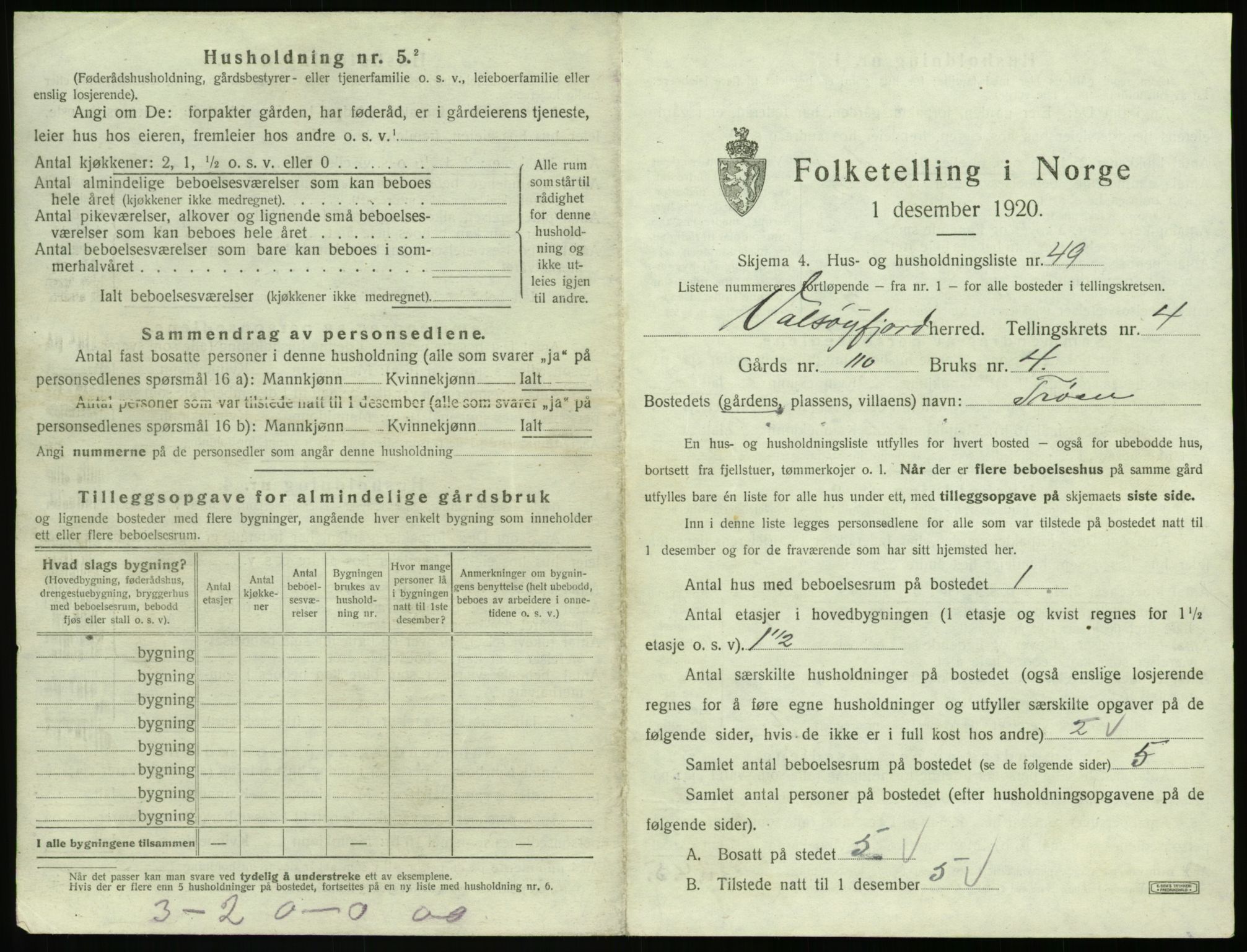 SAT, 1920 census for Valsøyfjord, 1920, p. 309