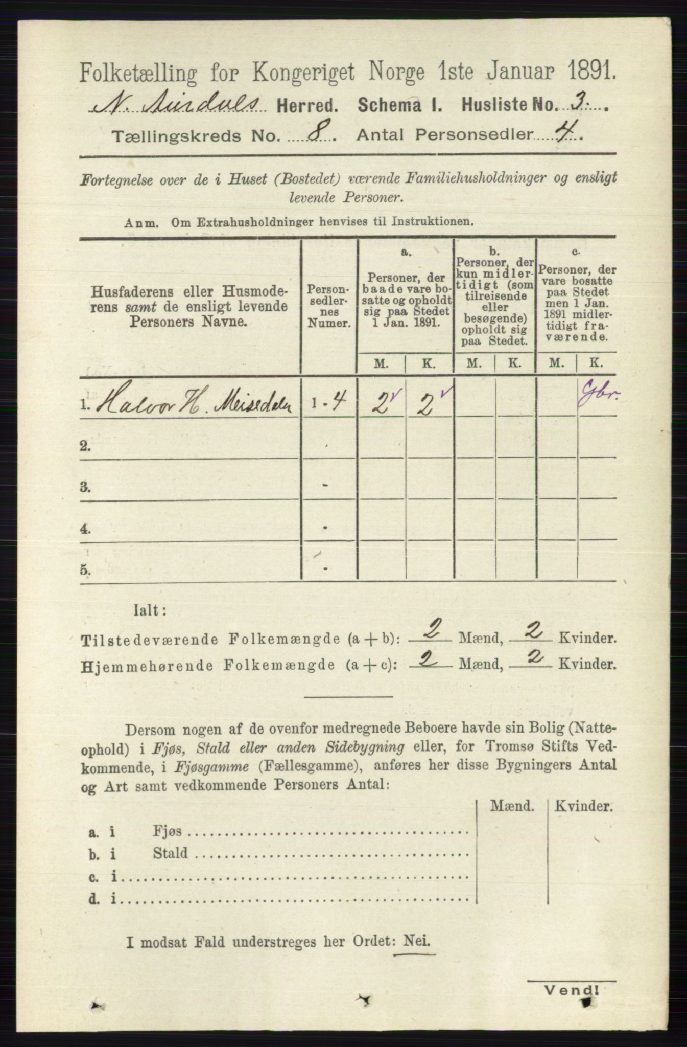 RA, 1891 census for 0542 Nord-Aurdal, 1891, p. 2708