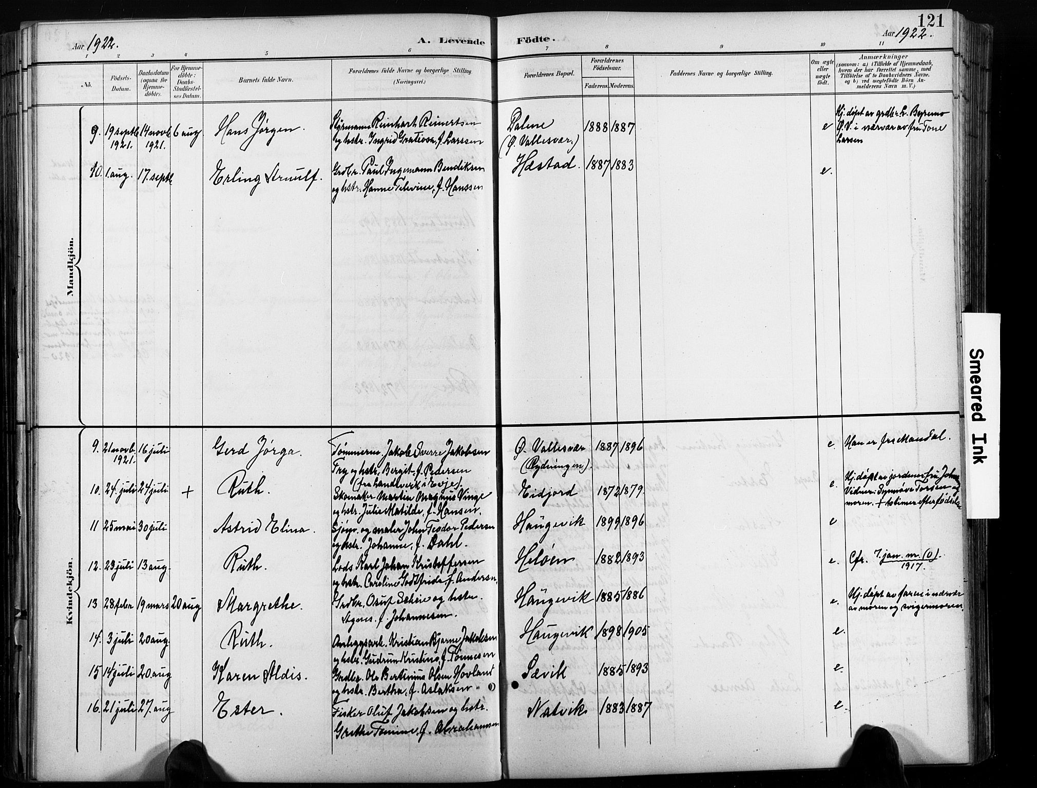 Høvåg sokneprestkontor, SAK/1111-0025/F/Fb/L0005: Parish register (copy) no. B 5, 1898-1929, p. 121