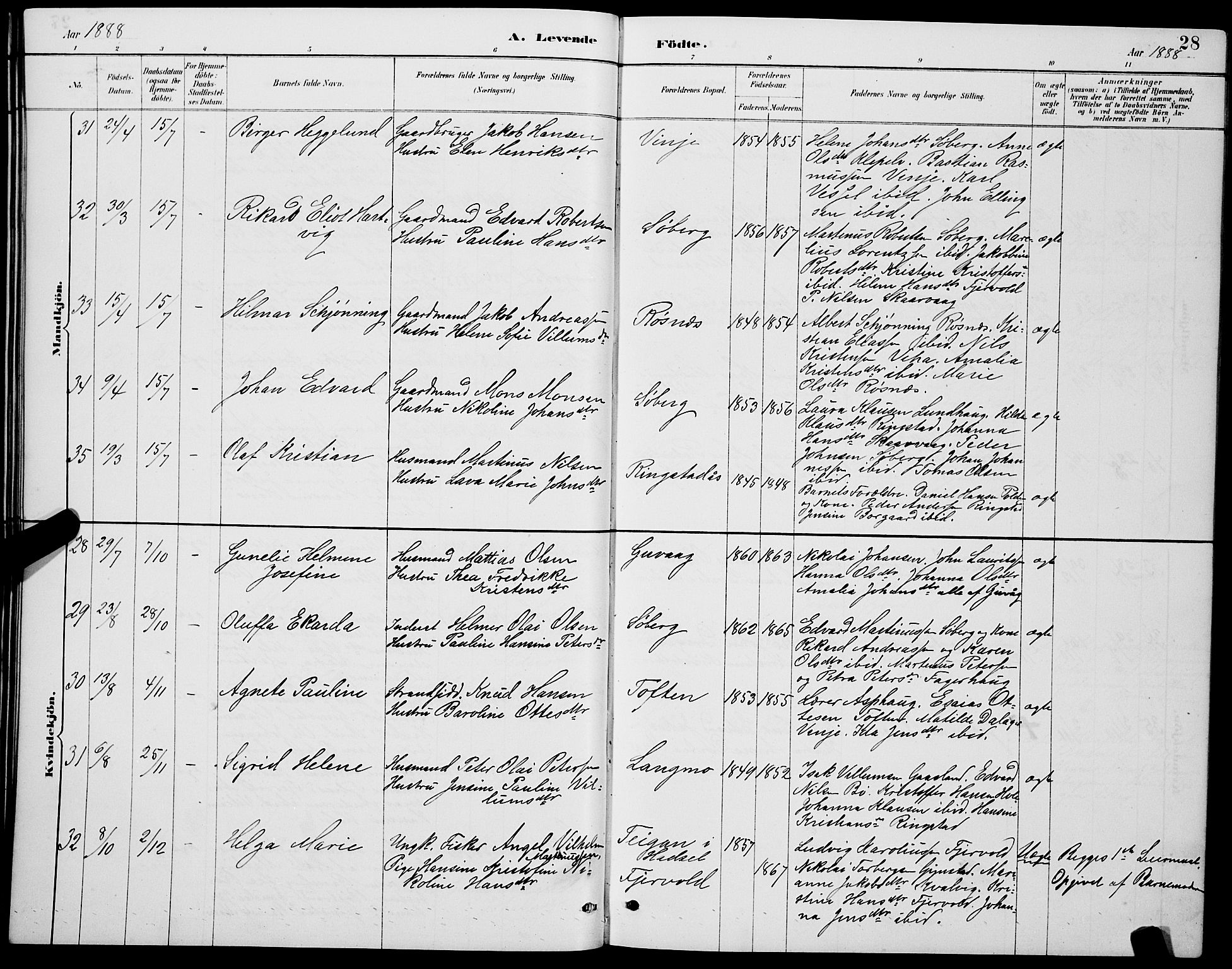 Ministerialprotokoller, klokkerbøker og fødselsregistre - Nordland, AV/SAT-A-1459/891/L1315: Parish register (copy) no. 891C04, 1886-1893, p. 28