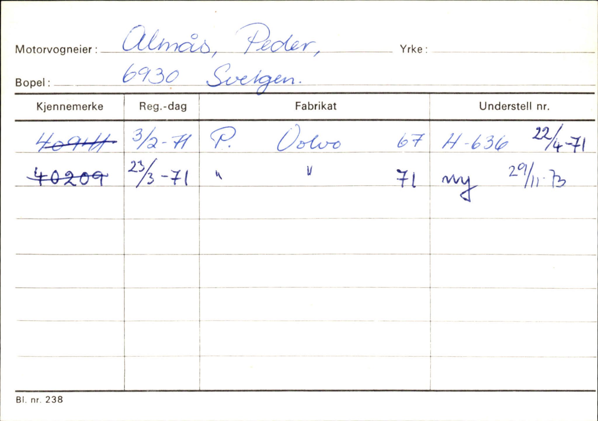 Statens vegvesen, Sogn og Fjordane vegkontor, AV/SAB-A-5301/4/F/L0133: Eigarregister Bremanger A-Å. Gaular A-H, 1945-1975, p. 1