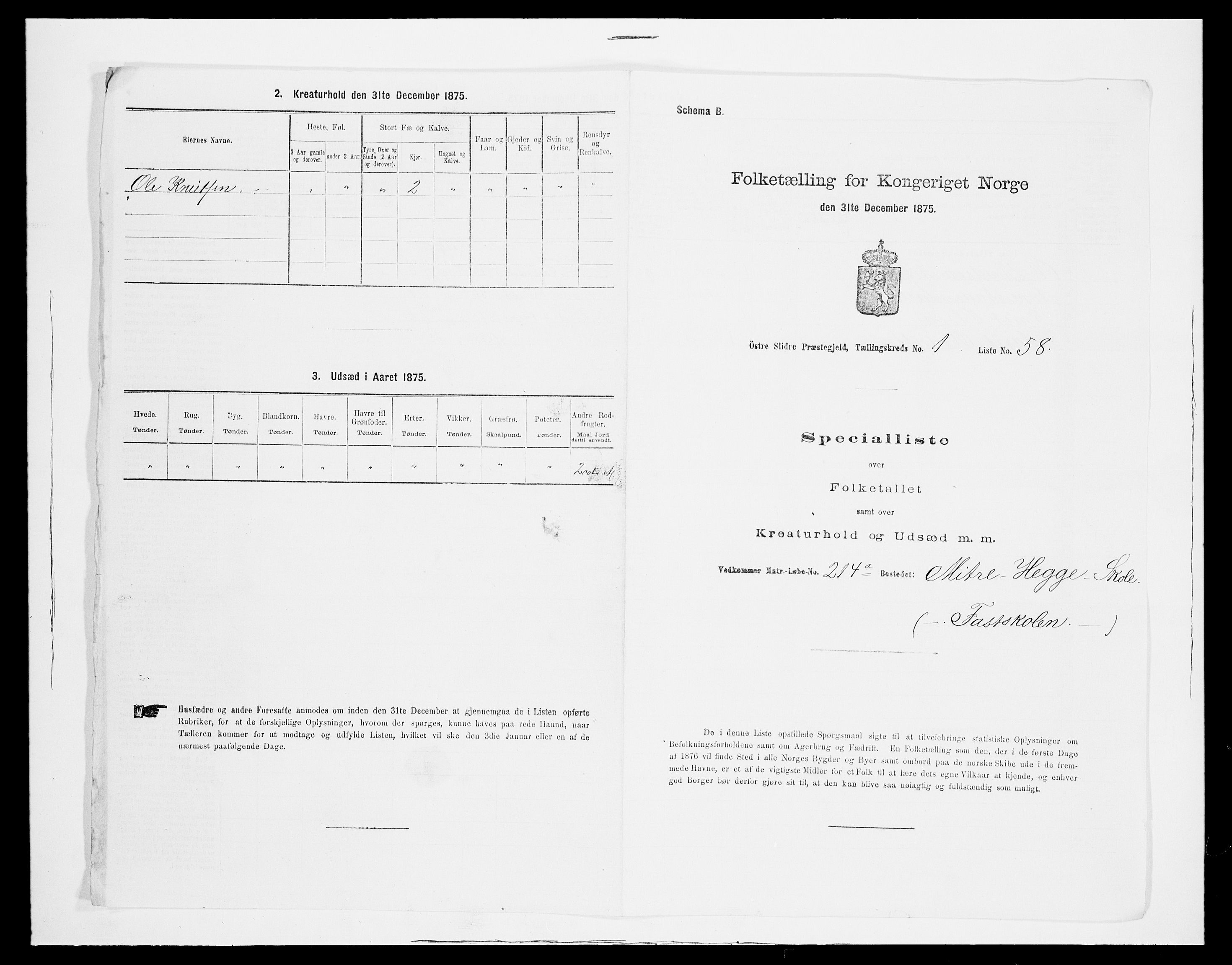 SAH, 1875 census for 0544P Øystre Slidre, 1875, p. 172