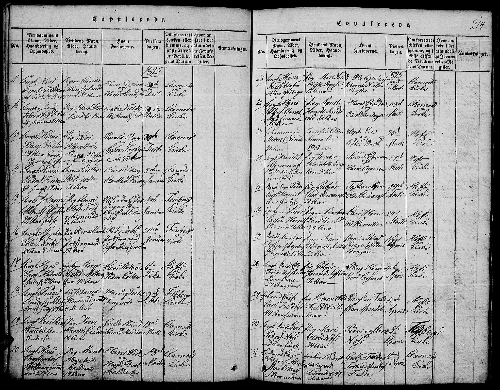Land prestekontor, SAH/PREST-120/H/Ha/Hab/L0001: Parish register (copy) no. 1, 1814-1833, p. 214