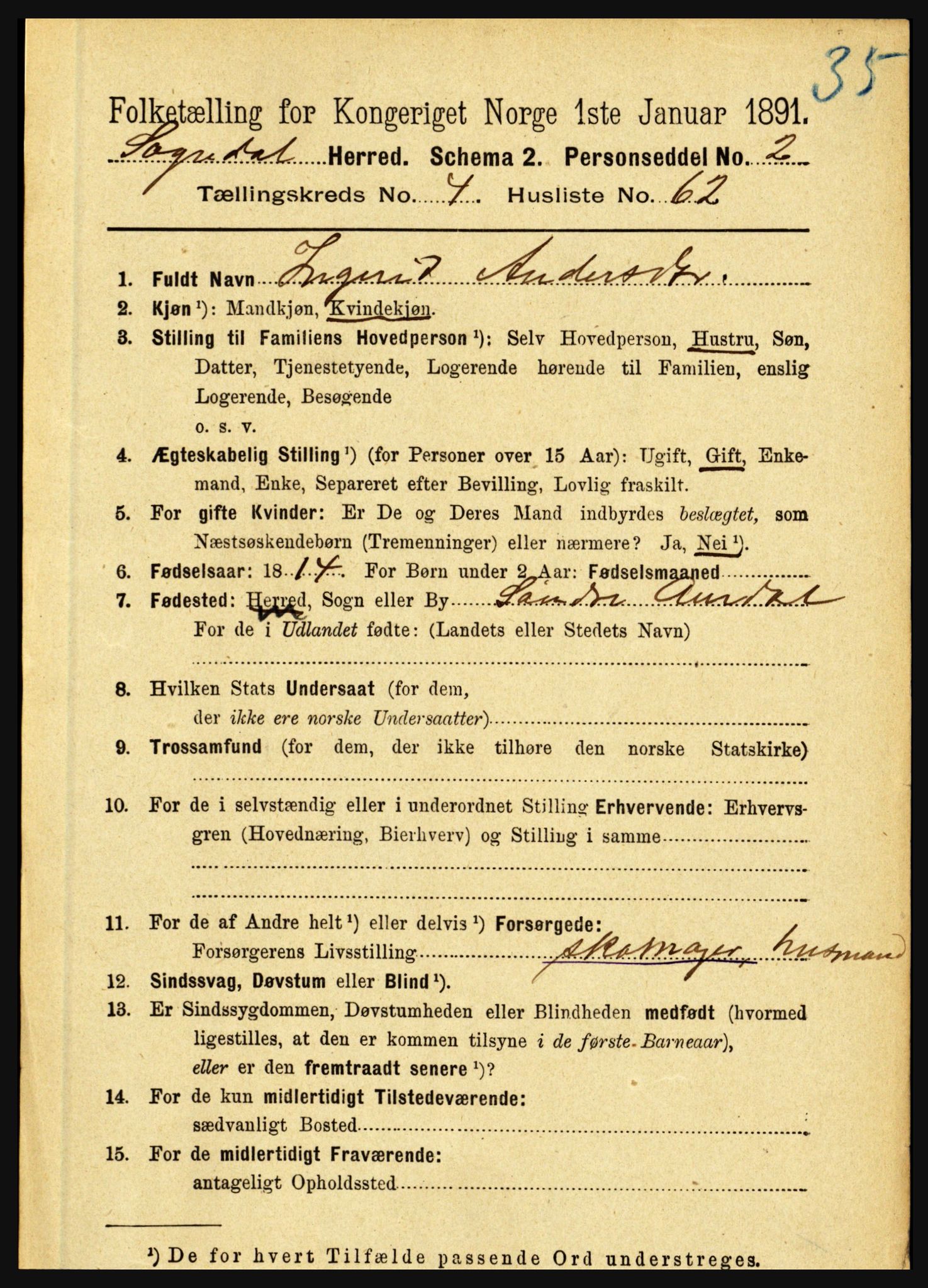 RA, 1891 census for 1420 Sogndal, 1891, p. 2260