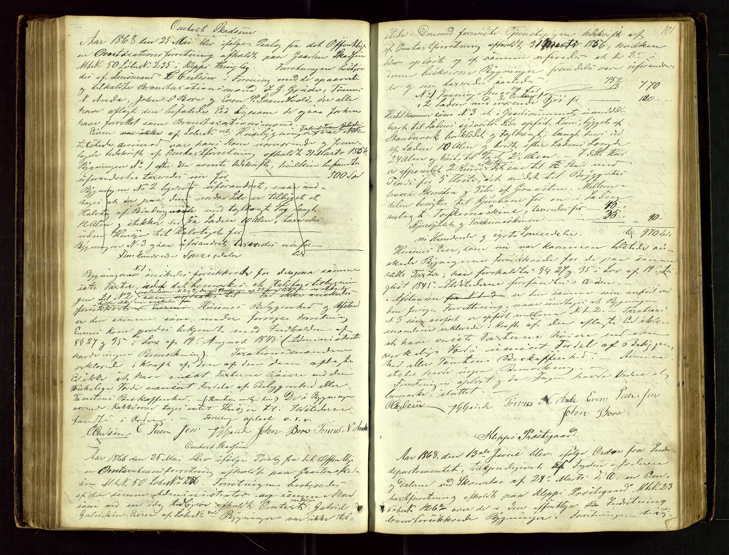 Klepp lensmannskontor, AV/SAST-A-100163/Gob/L0001: "Brandtaxatjons Protocol for Kleps Thinglaug", 1846-1881, p. 100b-101a