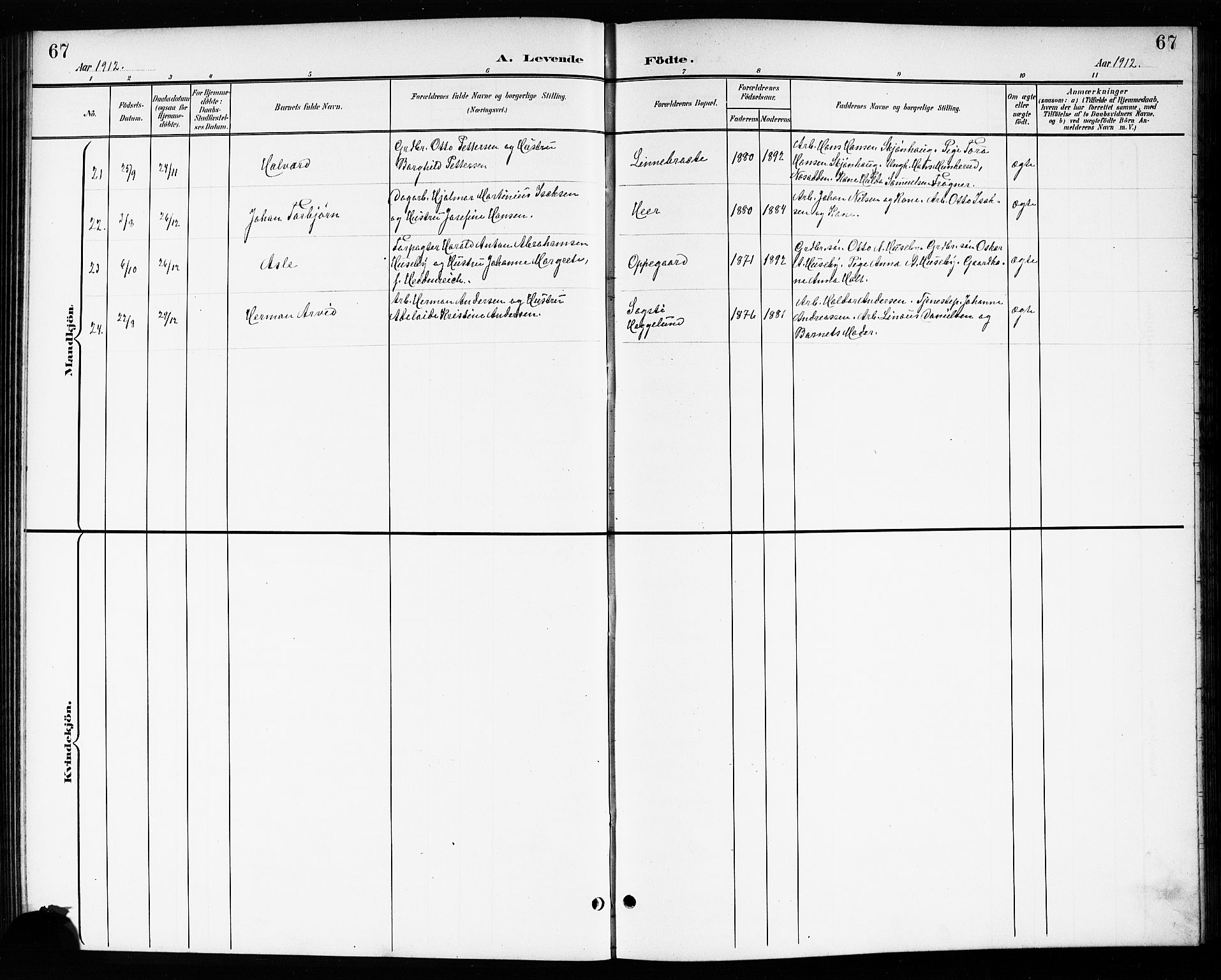 Drøbak prestekontor Kirkebøker, AV/SAO-A-10142a/G/Gb/L0001: Parish register (copy) no. II 1, 1901-1919, p. 67