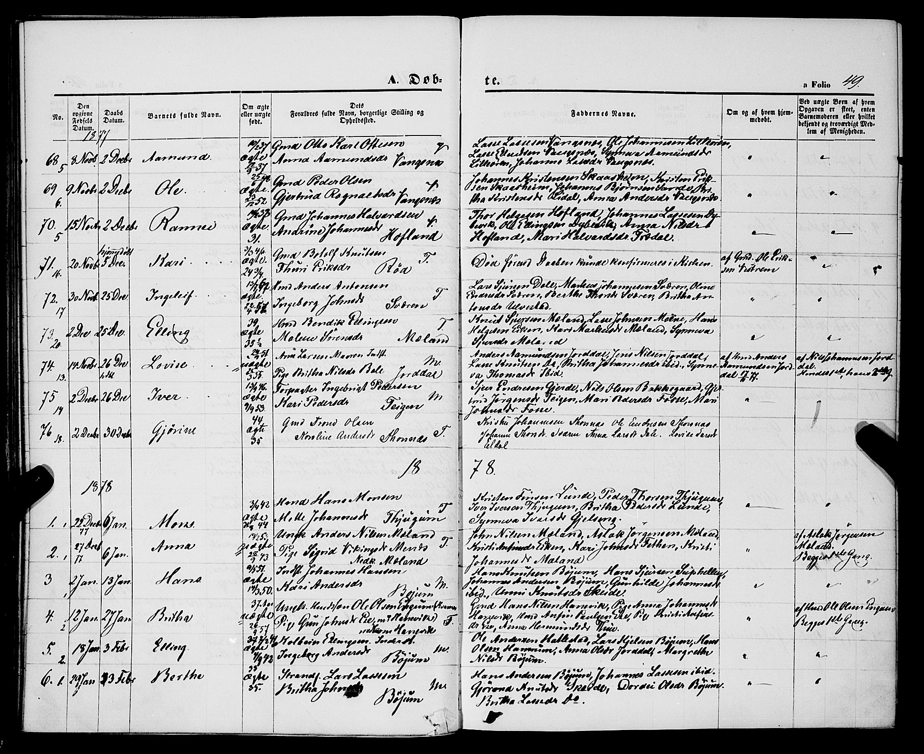 Balestrand sokneprestembete, SAB/A-79601/H/Haa/Haaa/L0003: Parish register (official) no. A 3, 1867-1878, p. 49