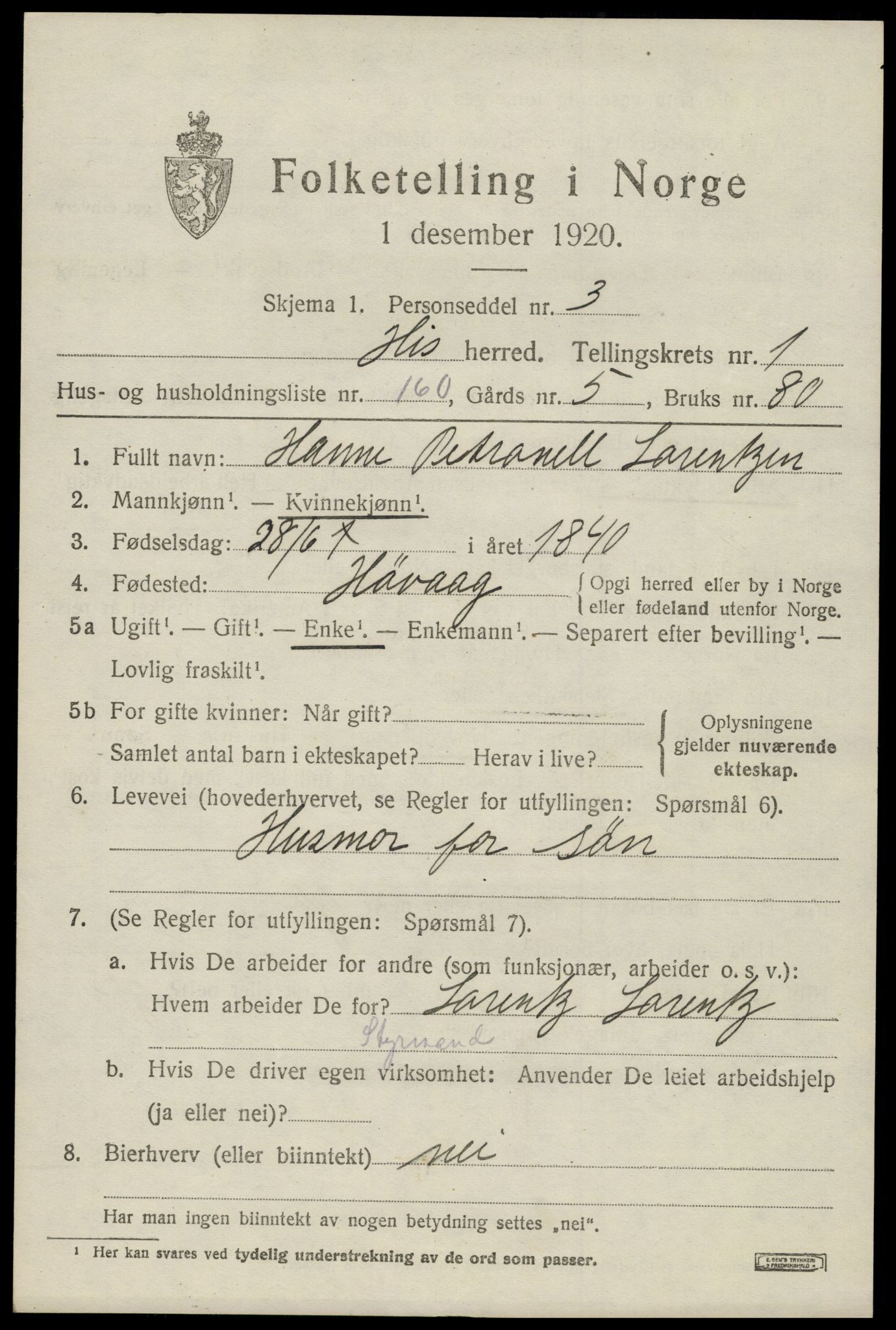 SAK, 1920 census for Hisøy, 1920, p. 2392