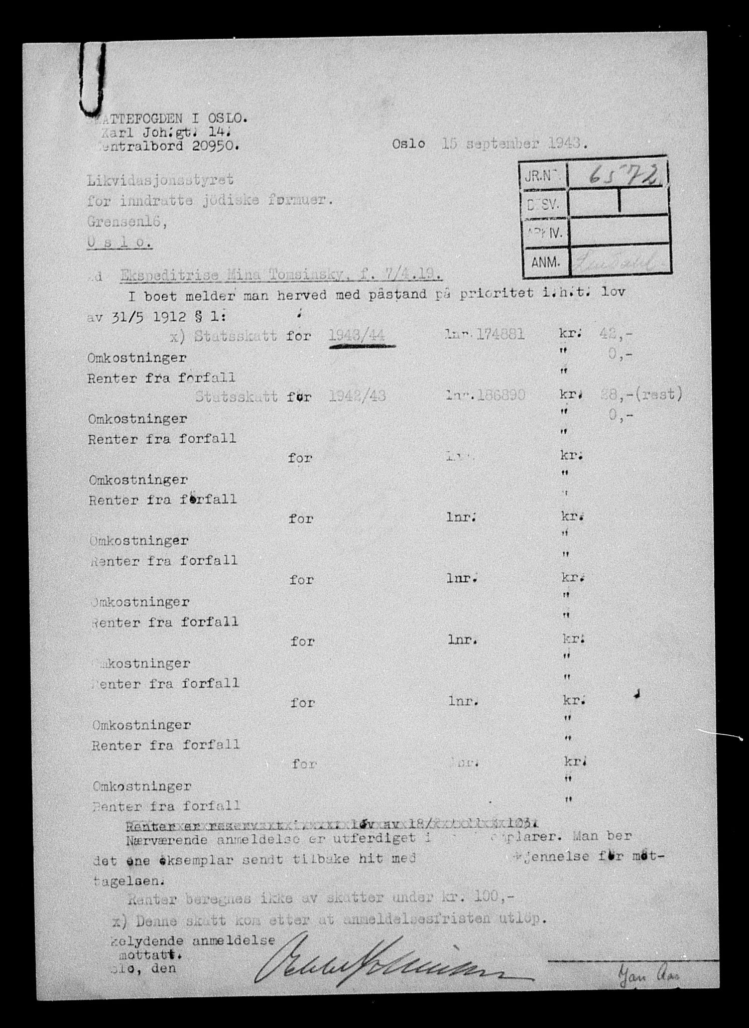 Justisdepartementet, Tilbakeføringskontoret for inndratte formuer, AV/RA-S-1564/H/Hc/Hcc/L0984: --, 1945-1947, p. 35