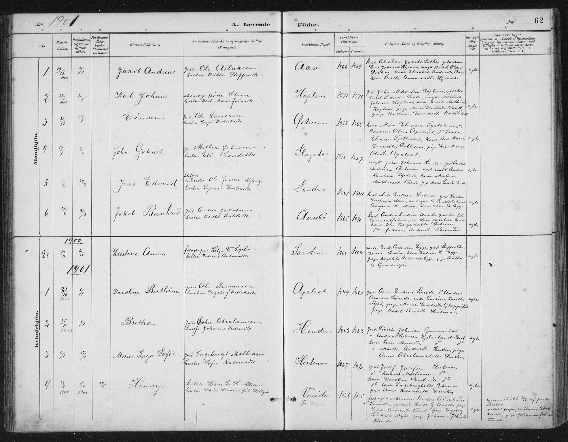 Gloppen sokneprestembete, SAB/A-80101/H/Hab/Habb/L0002: Parish register (copy) no. B 2, 1889-1909, p. 62