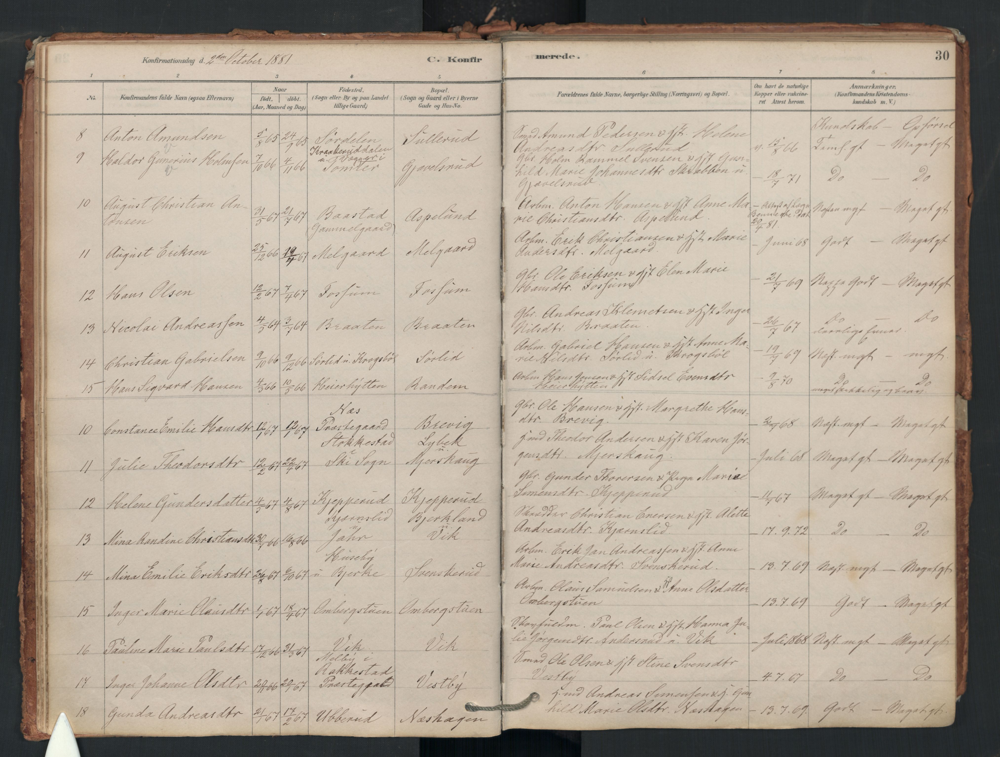 Enebakk prestekontor Kirkebøker, SAO/A-10171c/F/Fa/L0018: Parish register (official) no. I 18, 1877-1930, p. 30