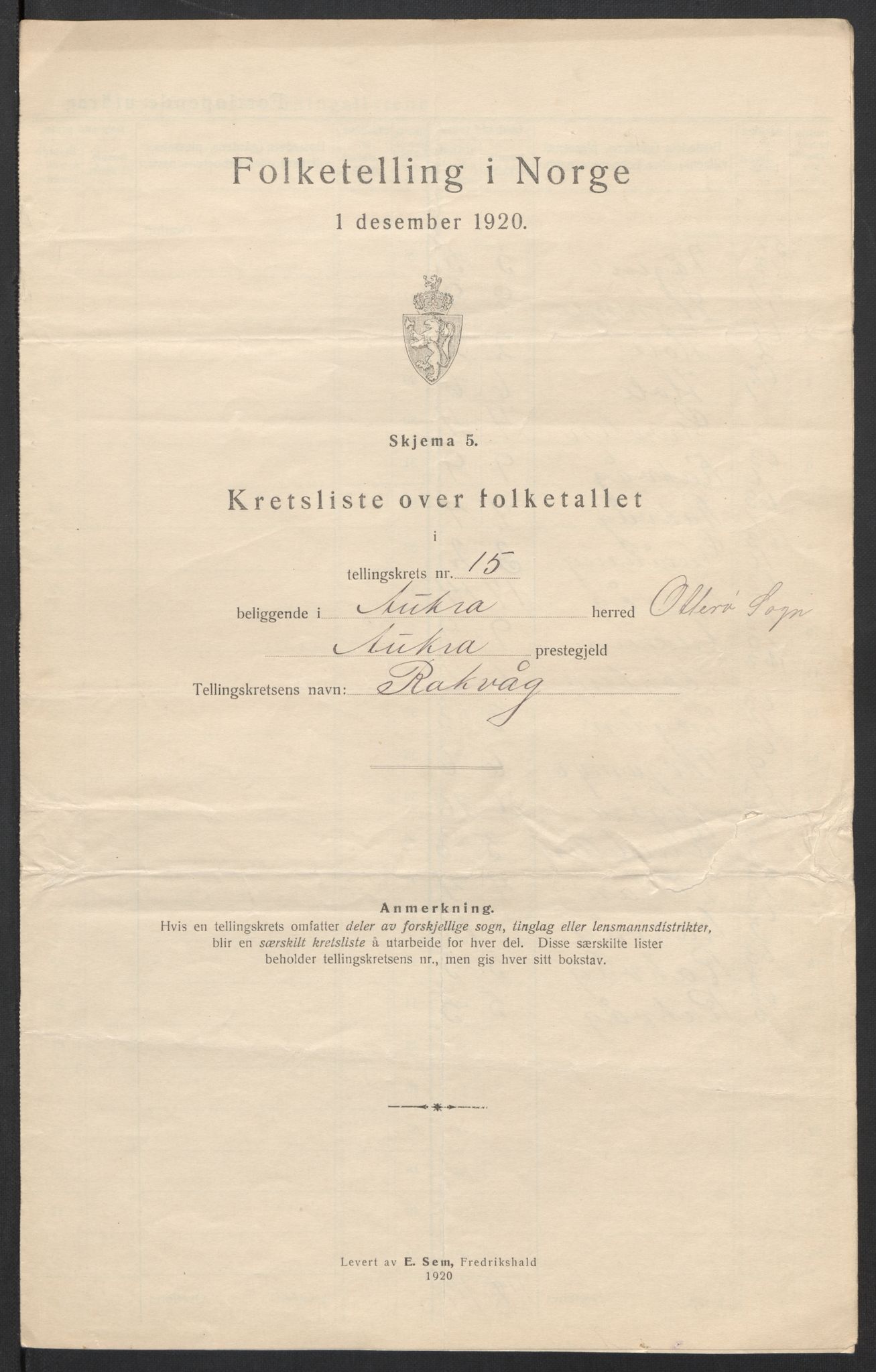 SAT, 1920 census for Aukra, 1920, p. 52