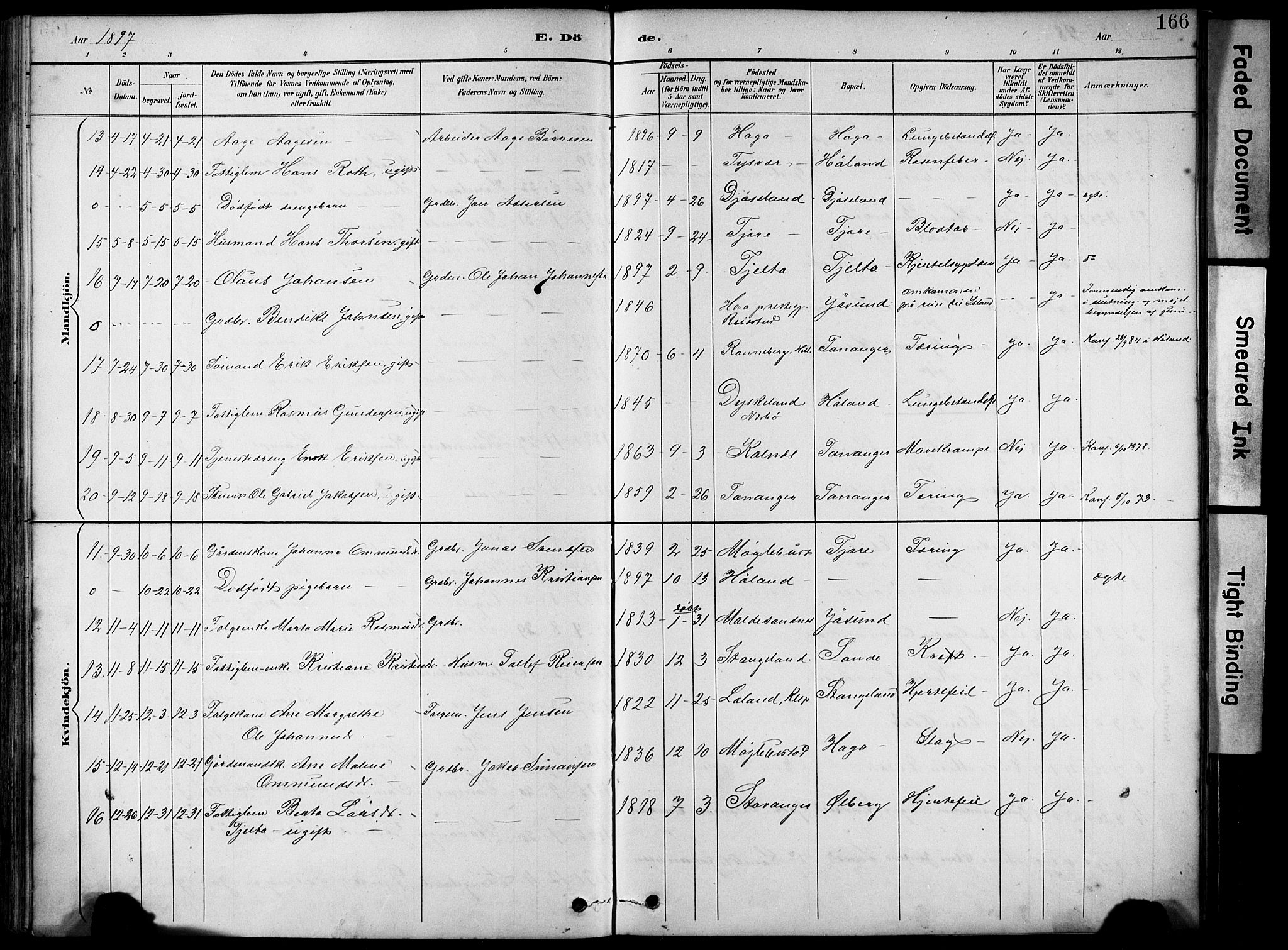 Håland sokneprestkontor, AV/SAST-A-101802/001/30BA/L0012: Parish register (official) no. A 11, 1889-1900, p. 166