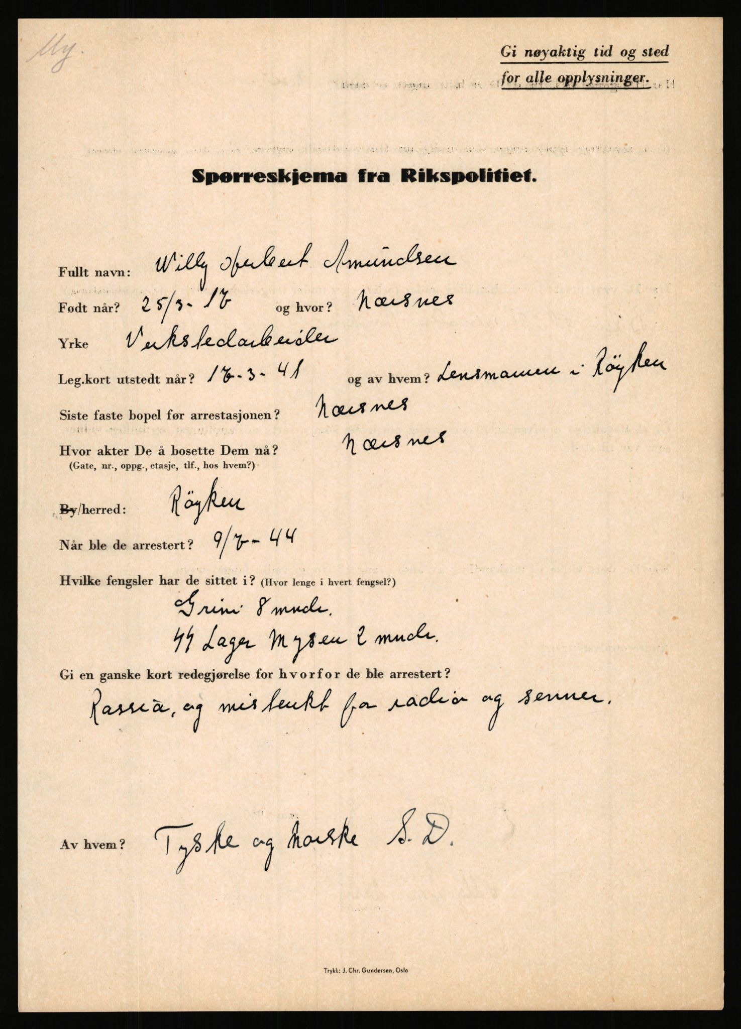 Rikspolitisjefen, AV/RA-S-1560/L/L0001: Abelseth, Rudolf - Berentsen, Odd, 1940-1945, p. 263