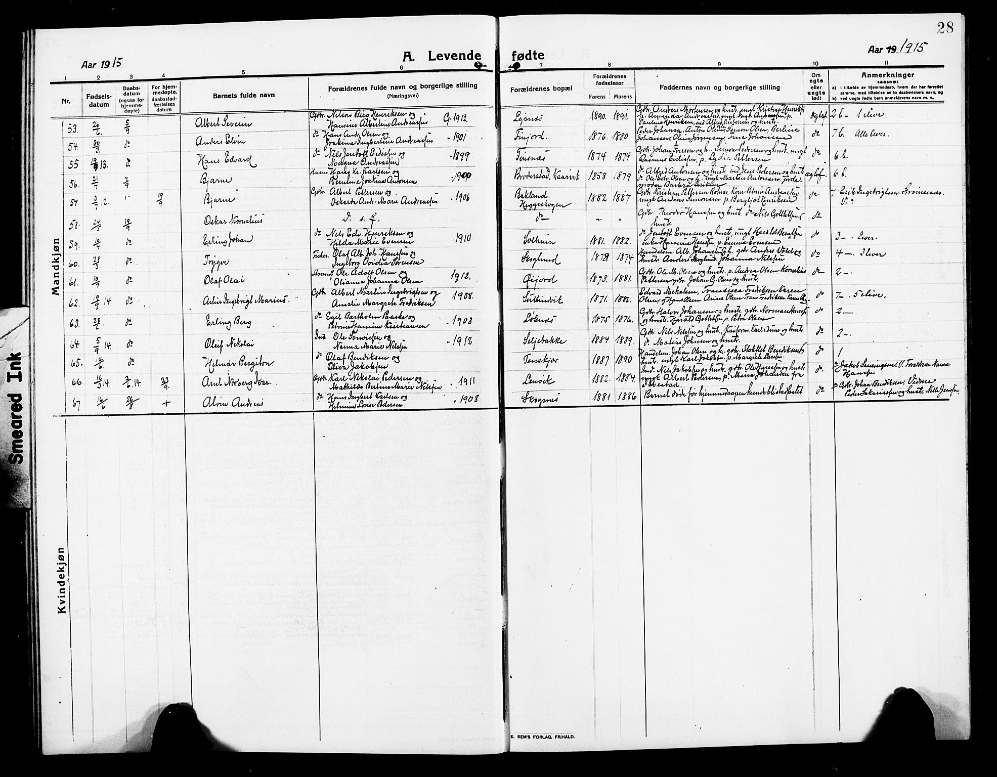 Lenvik sokneprestembete, AV/SATØ-S-1310/H/Ha/Hab/L0009klokker: Parish register (copy) no. 9, 1912-1926, p. 28