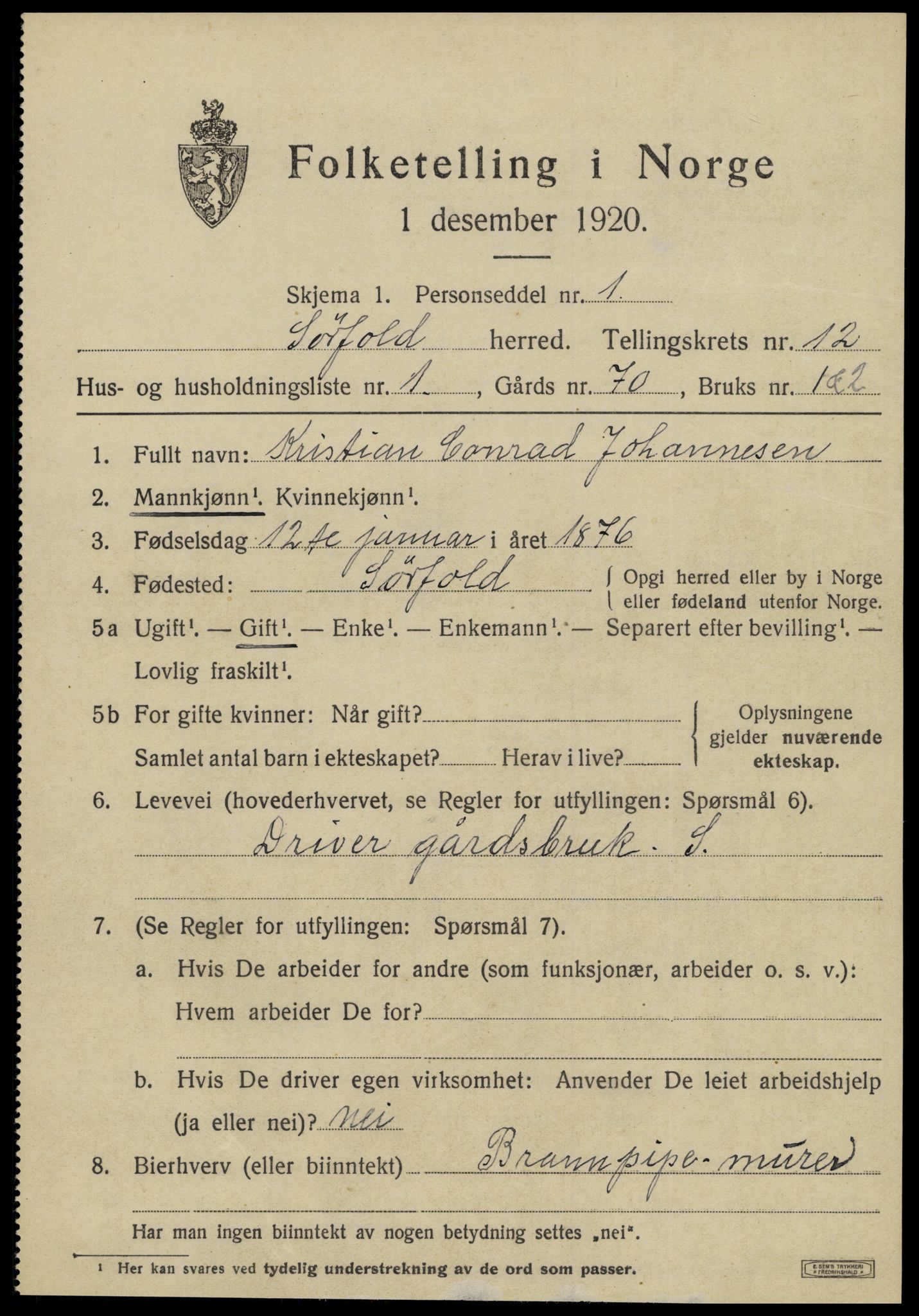 SAT, 1920 census for Sørfold, 1920, p. 6209