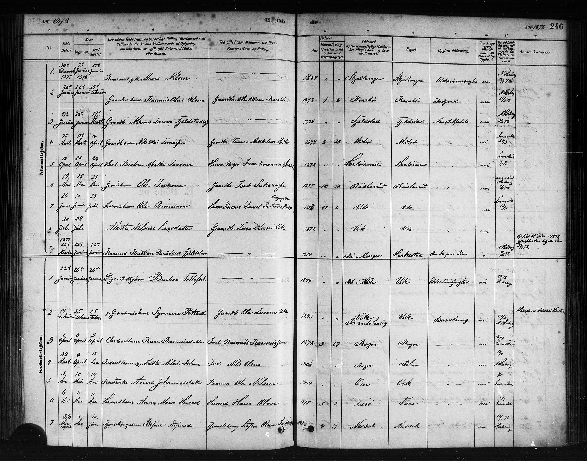 Herdla Sokneprestembete, SAB/A-75701/H/Haa: Parish register (official) no. A 3, 1878-1890, p. 246