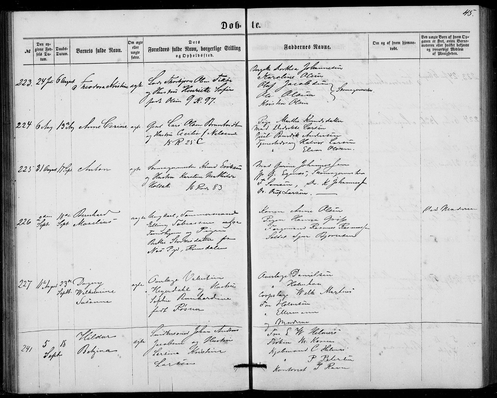 Fødselsstiftelsens sokneprestembete, ført av overlegen*, SAB/-: Parish register (official) no. A 1, 1863-1883, p. 45
