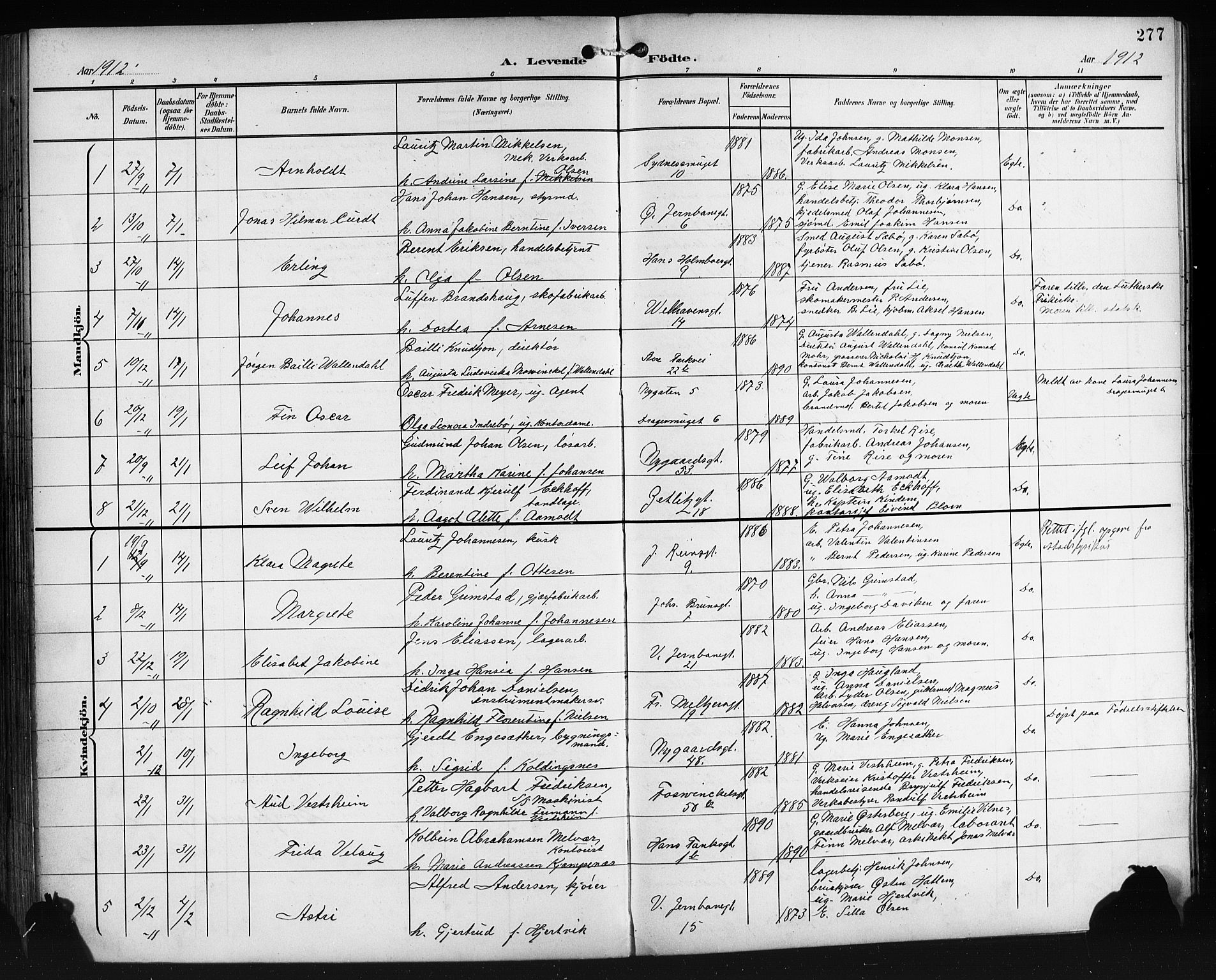 Johanneskirken sokneprestembete, SAB/A-76001/H/Hab: Parish register (copy) no. A 2, 1900-1912, p. 277