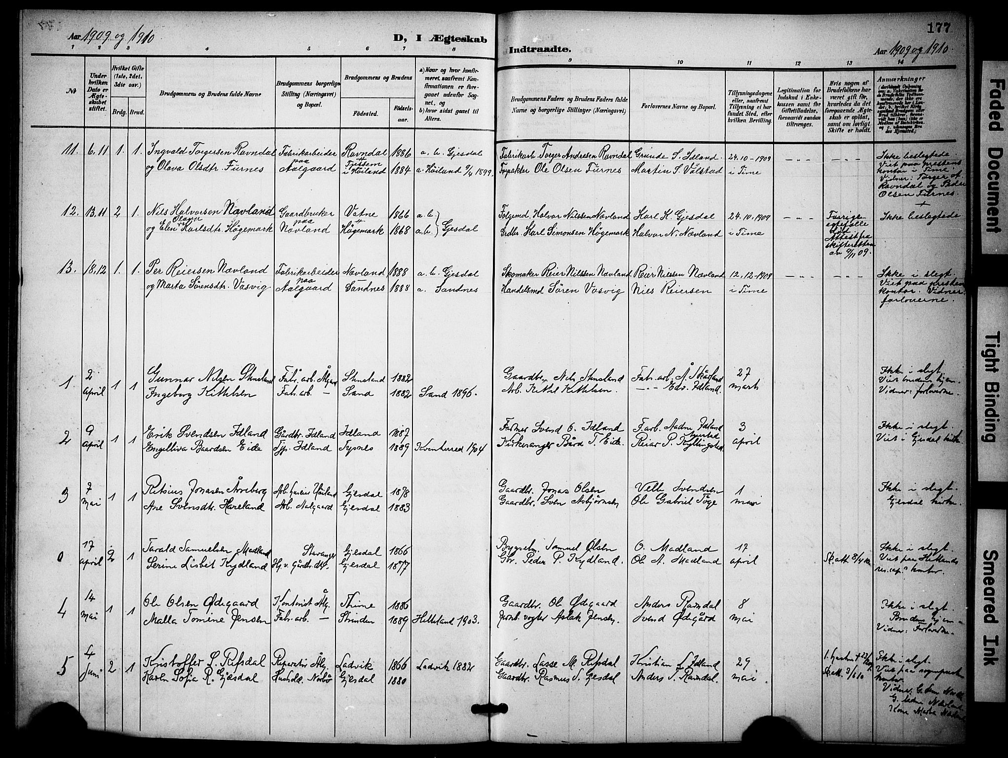 Lye sokneprestkontor, SAST/A-101794/001/30BB/L0009: Parish register (copy) no. B 9, 1902-1923, p. 177